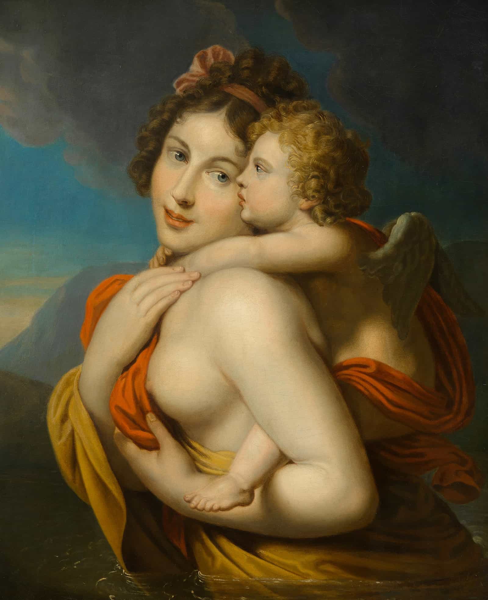 Nymphe Tragt Amor Durch Einen Fluss Around by Johann Baptist Von Lampi The Elder