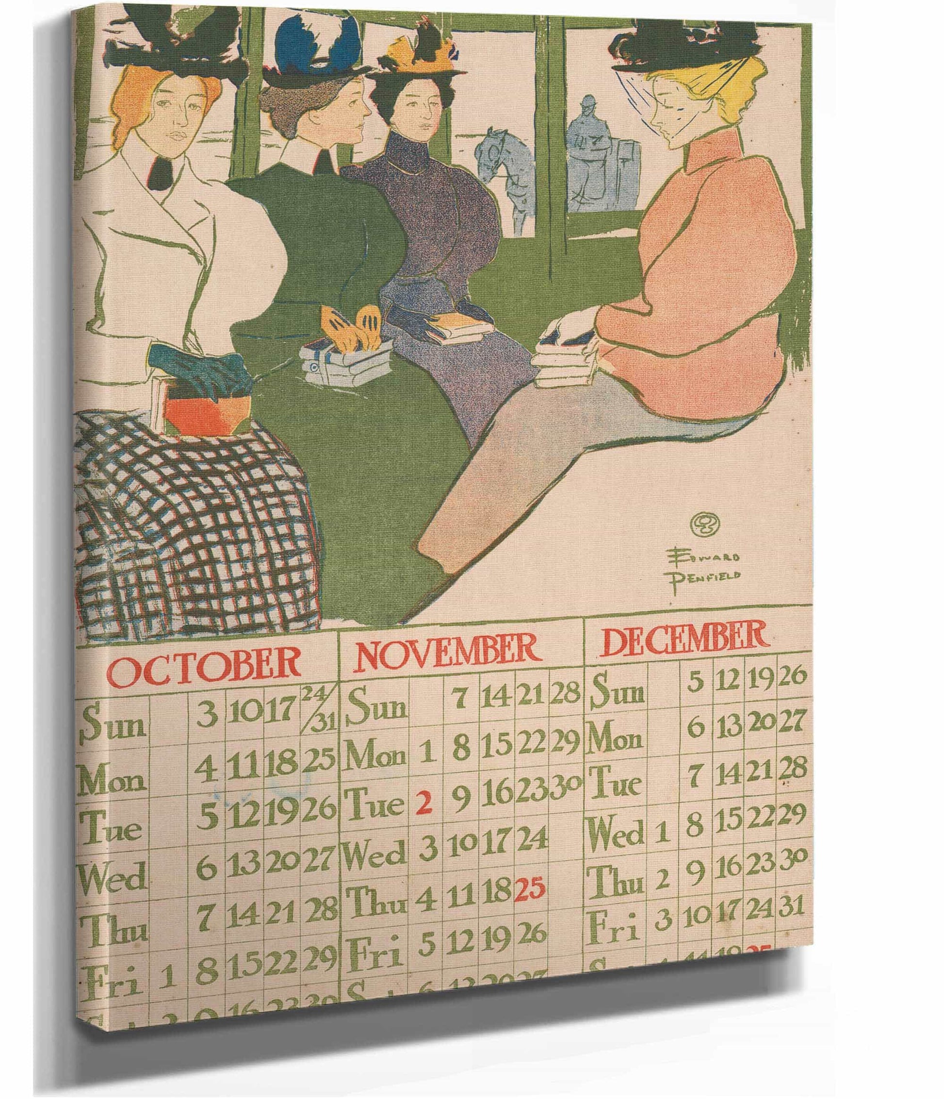 October November December Calendar by Edward Penfield
