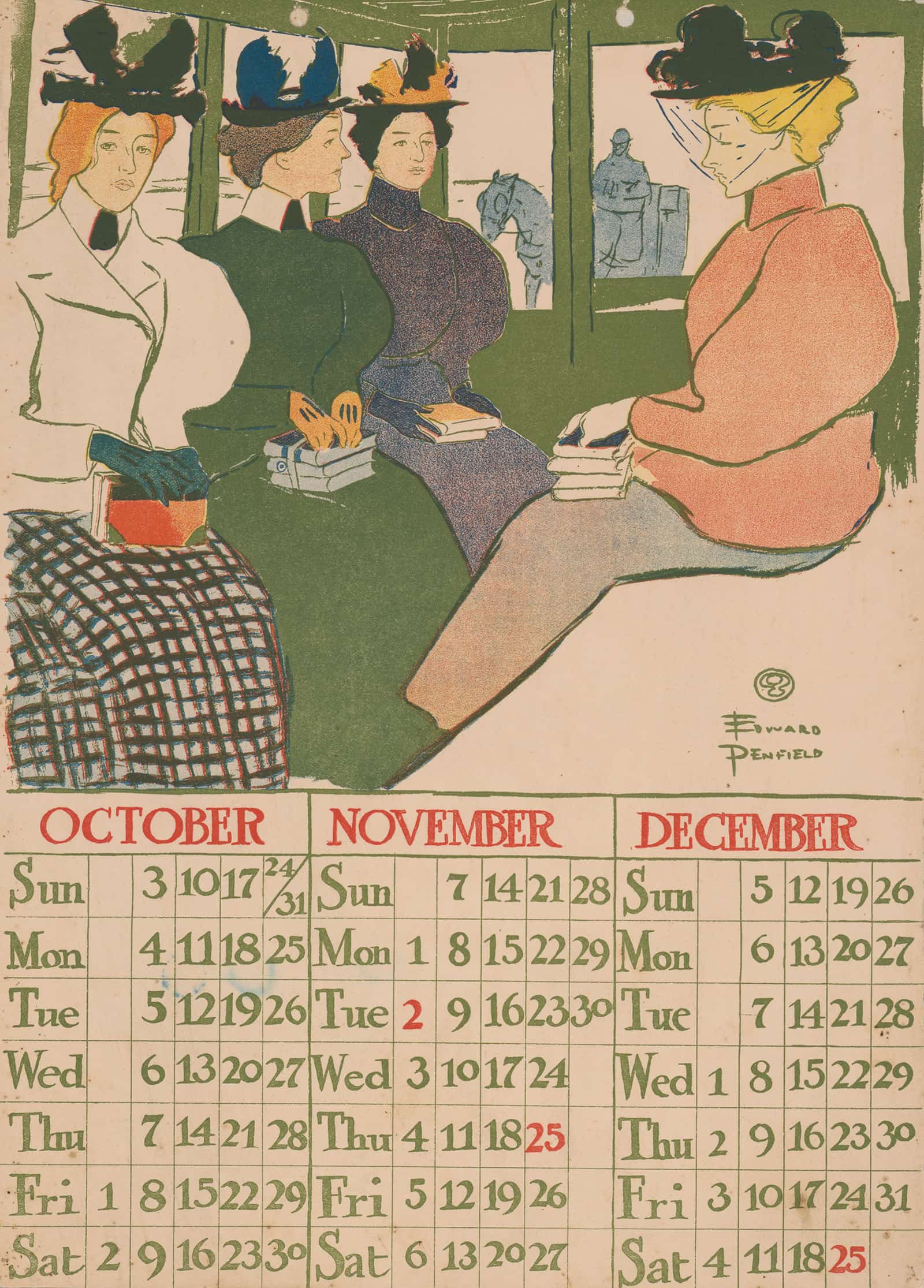 October November December Calendar by Edward Penfield