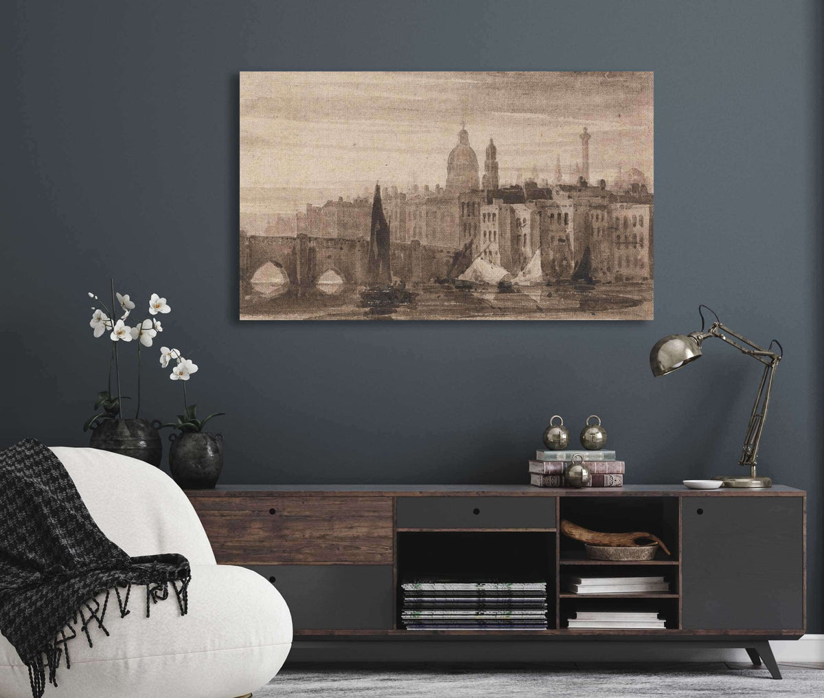 Old London Bridge And St Pauls Cathedral From The Thames by David Cox