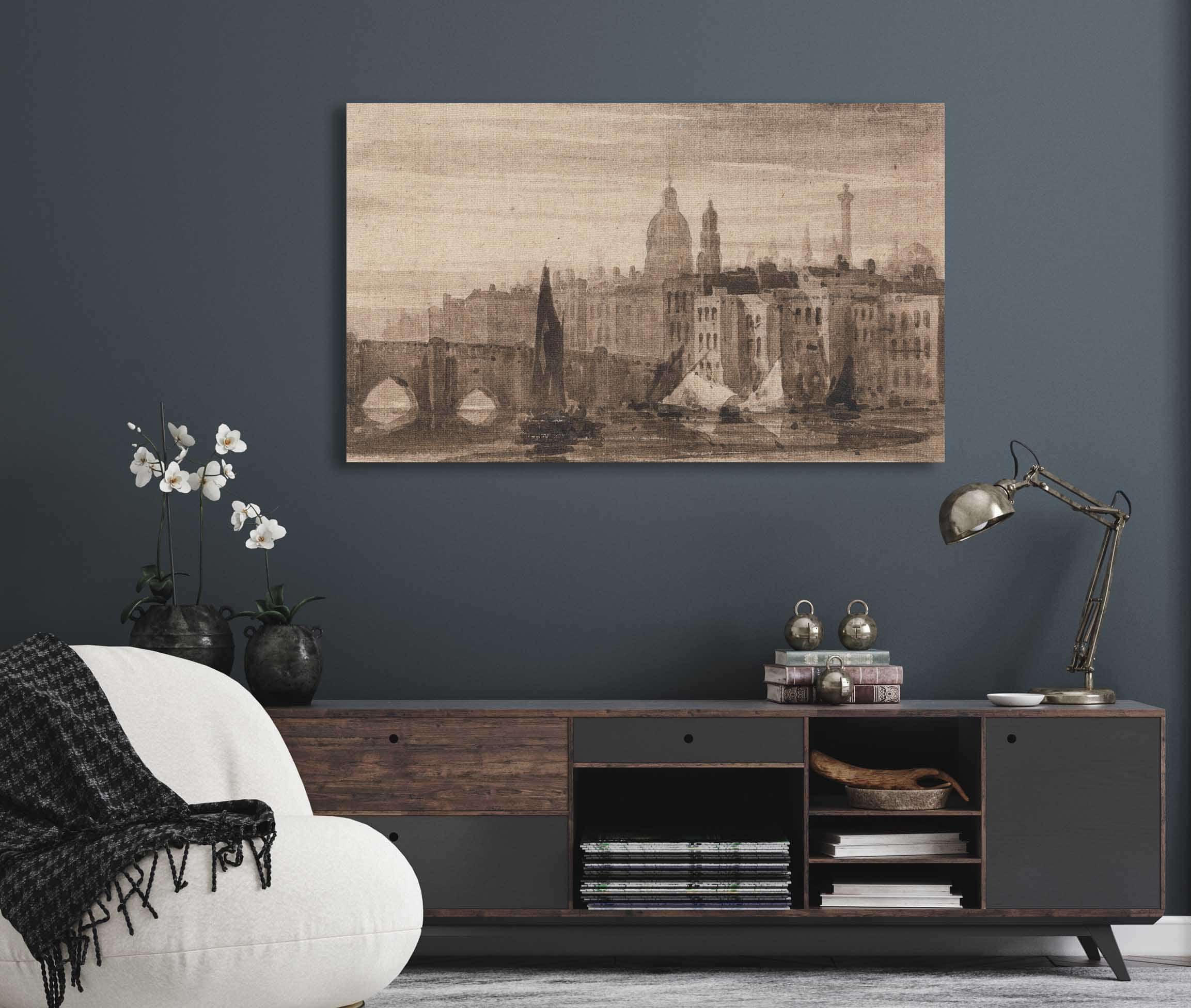 Old London Bridge And St Pauls Cathedral From The Thames by David Cox