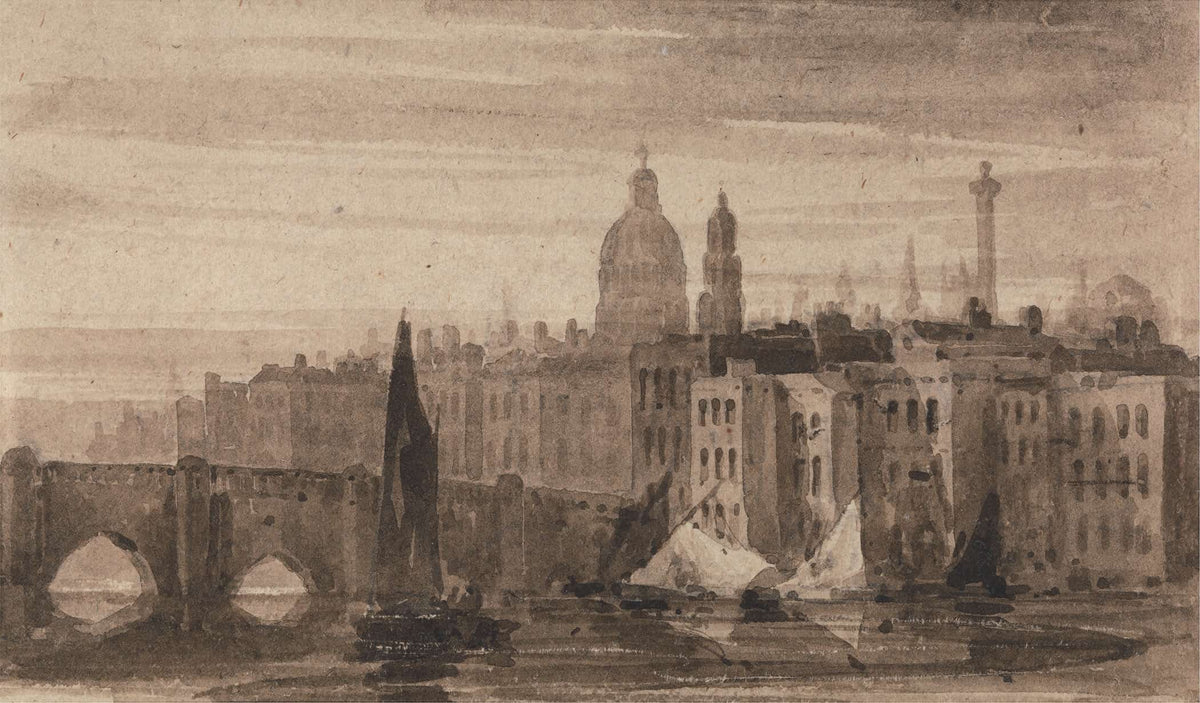 Old London Bridge And St Pauls Cathedral From The Thames by David Cox