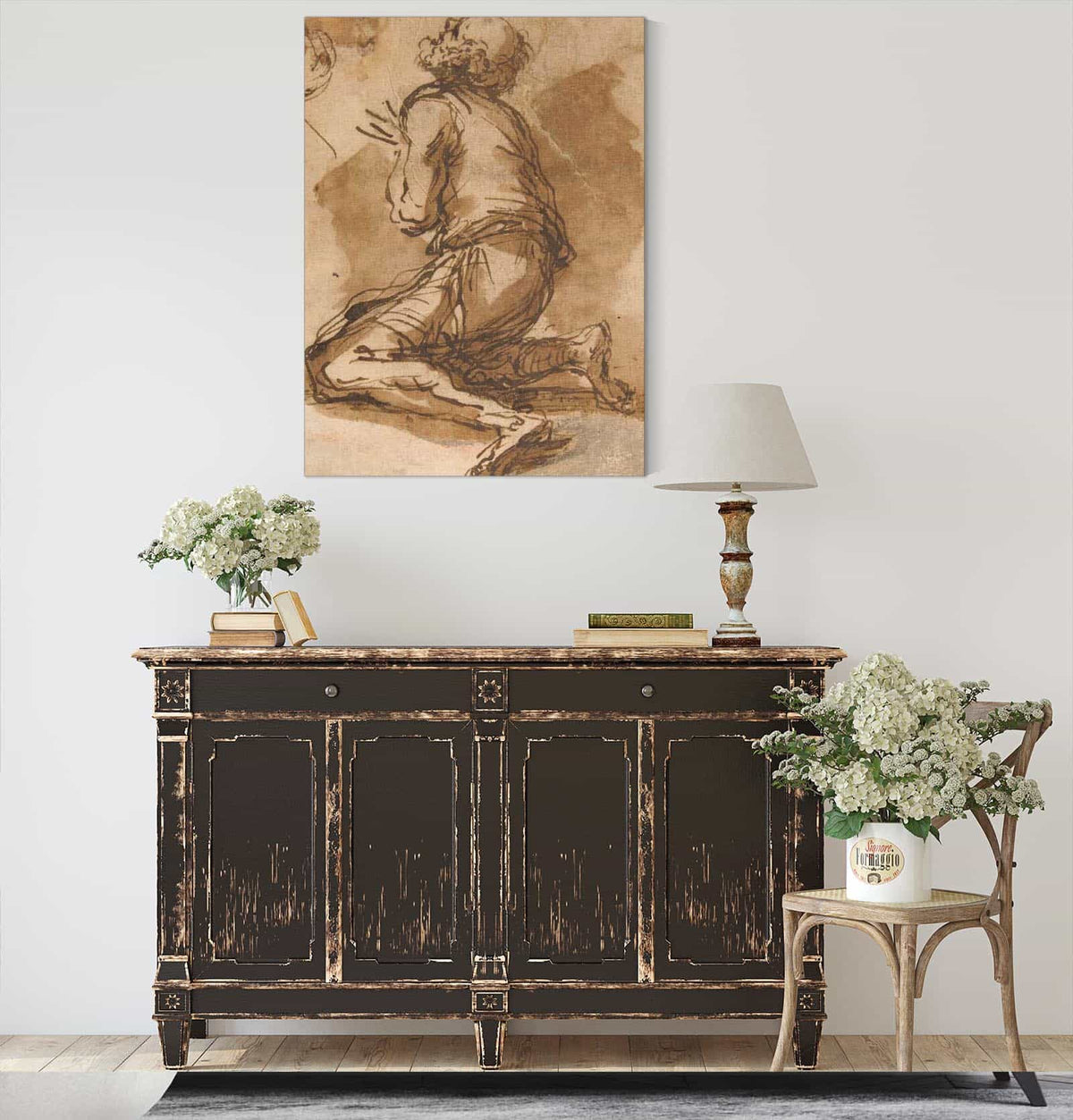 Old Man Kneeling Facing Upper Left   by Salvator Rosa