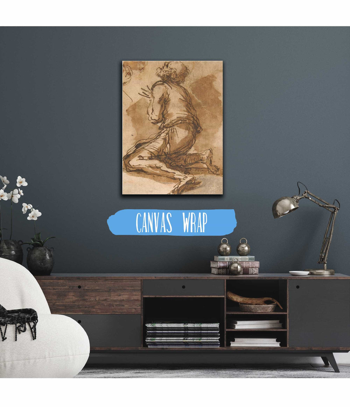 Old Man Kneeling Facing Upper Left   by Salvator Rosa