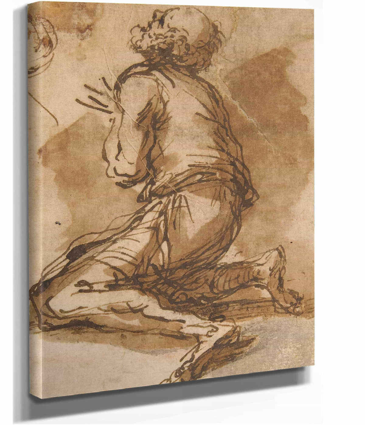 Old Man Kneeling Facing Upper Left   by Salvator Rosa