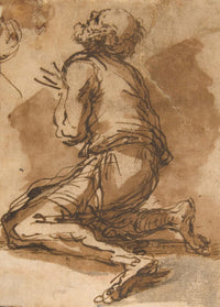 Old Man Kneeling Facing Upper Left   by Salvator Rosa