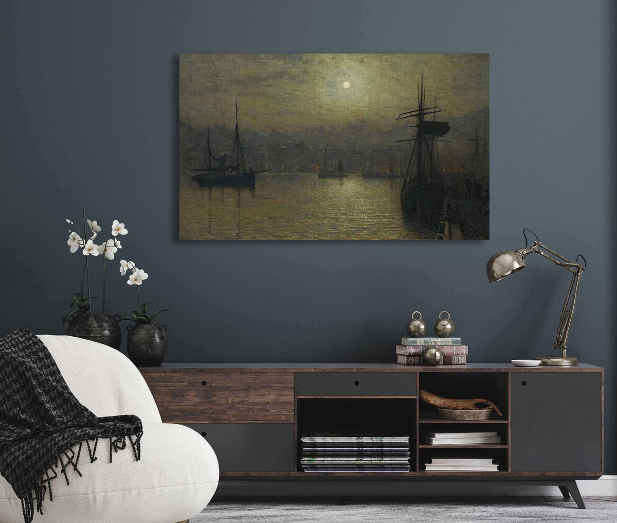 Old Scarborough Full Moon High Water by John Atkinson Grimshaw