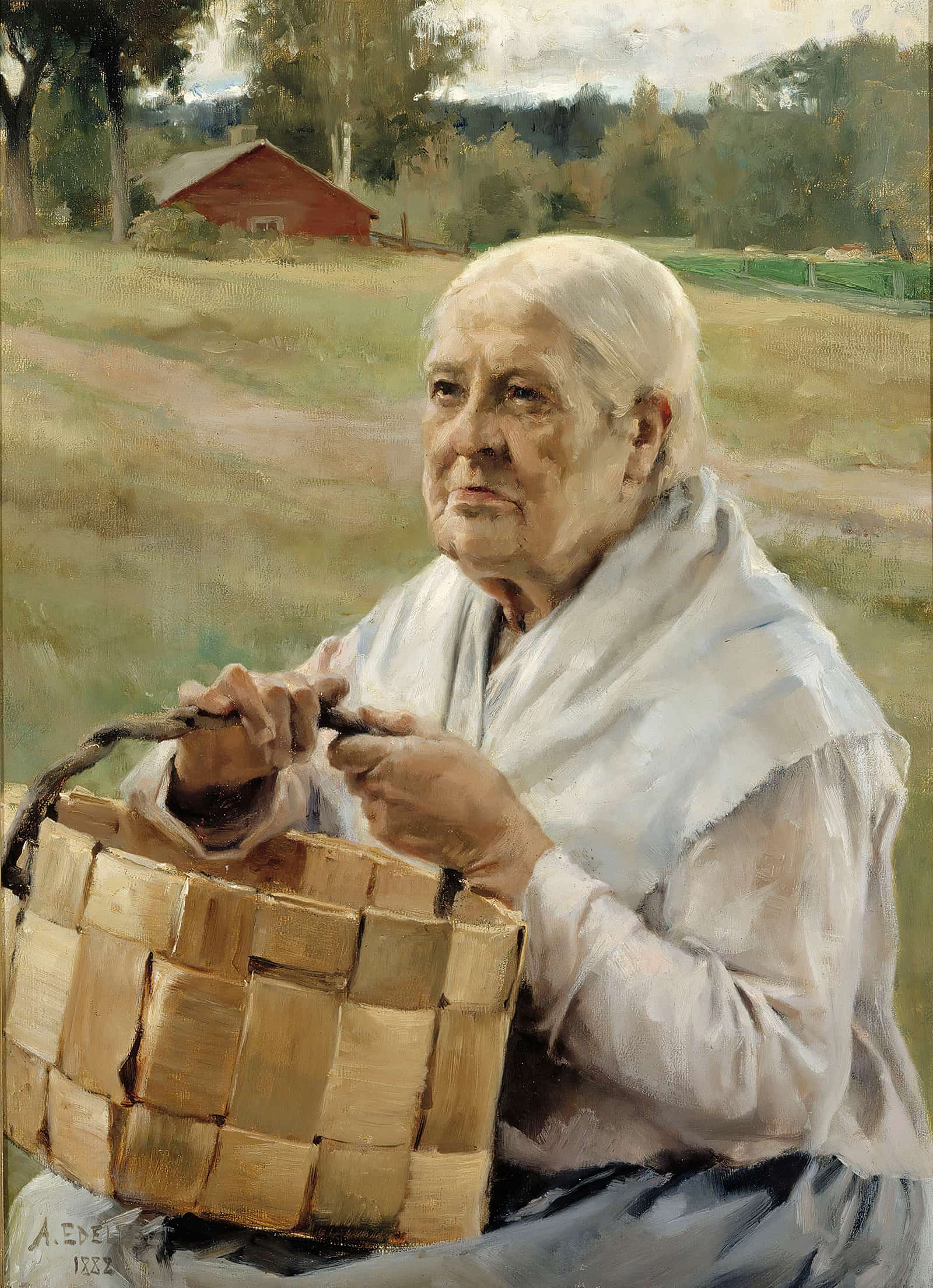 Old Woman With A Chip Basket by Albert Edelfelt