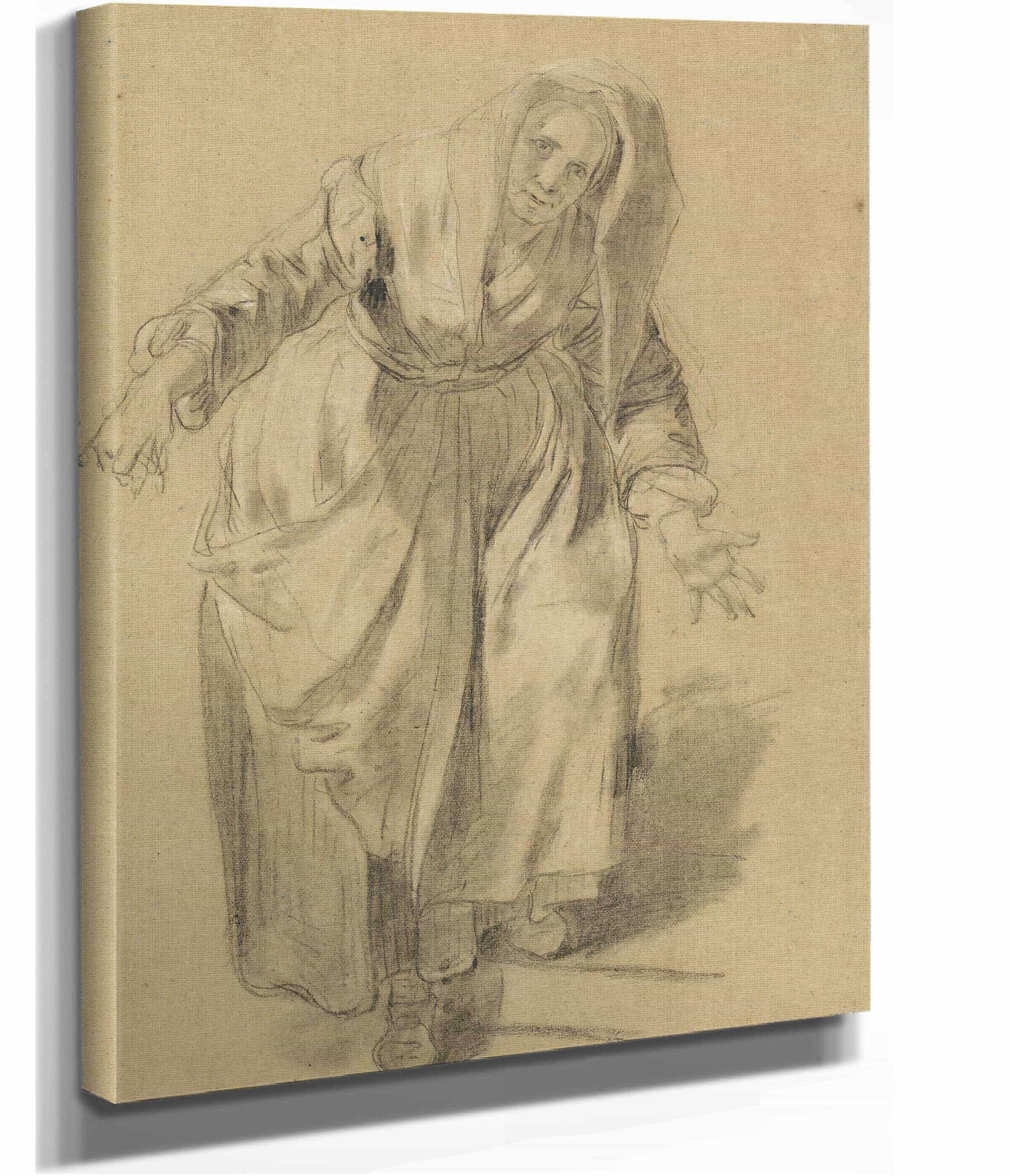Old Woman With Arms Outstretched Study For The Neapolitan Gesture by Jean Baptiste Greuze