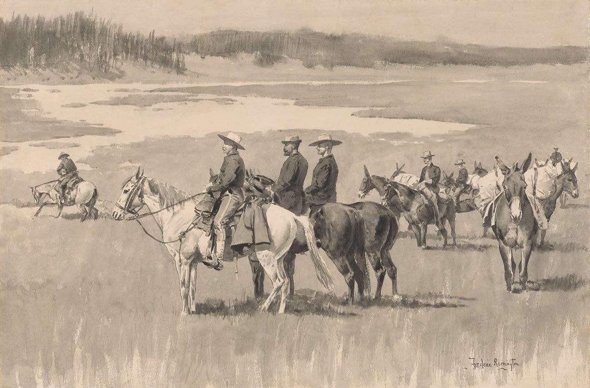 On The Head Waters Burgess Finding A Ford by Frederic Remington