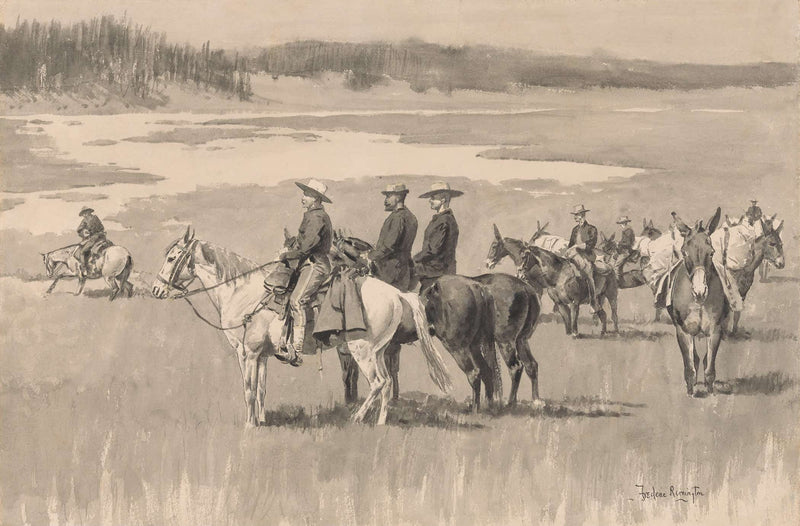 On The Head Waters Burgess Finding A Ford by Frederic Remington