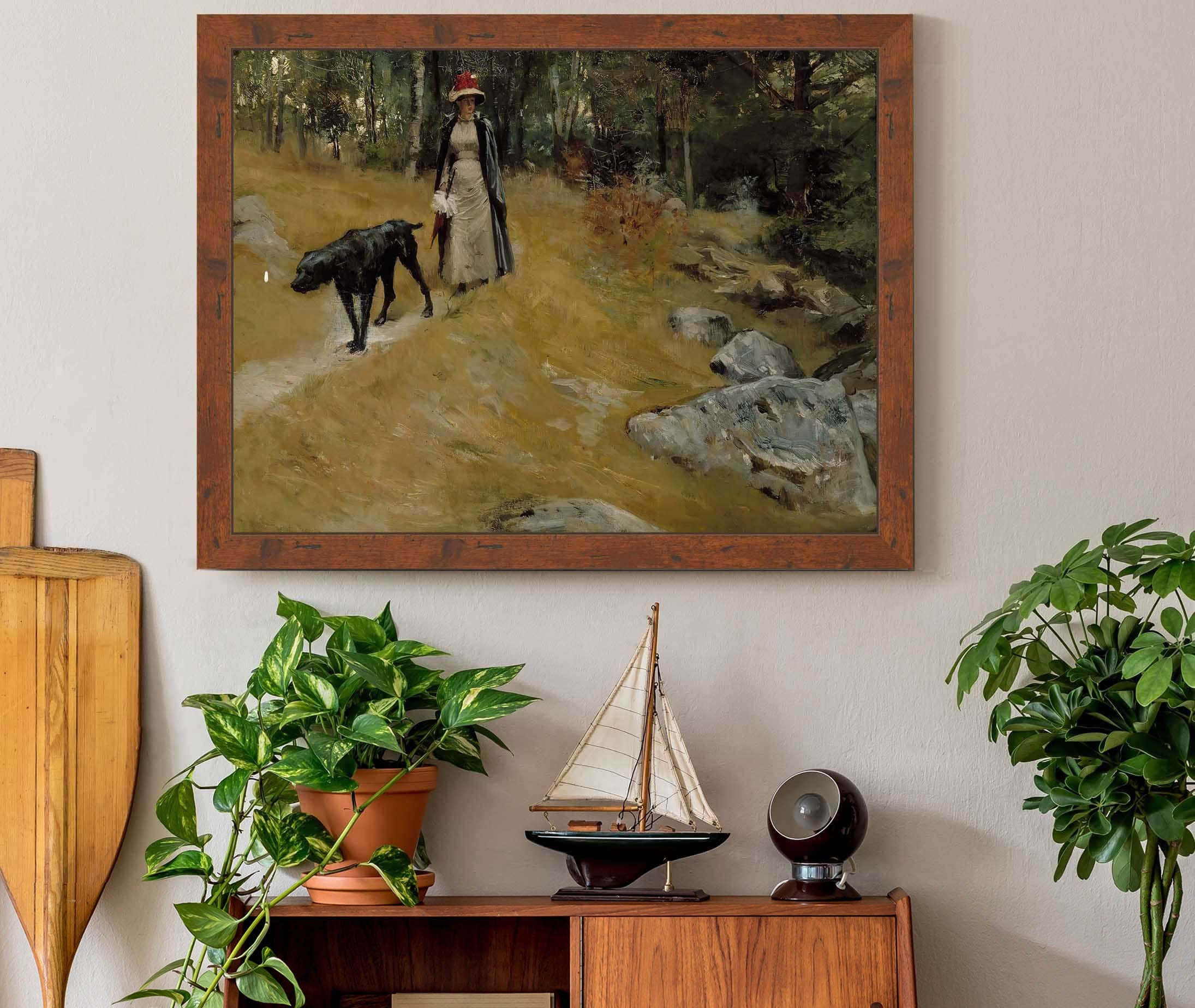 On The Shore Bank Annie Edelfelt With A Dog by Albert Edelfelt