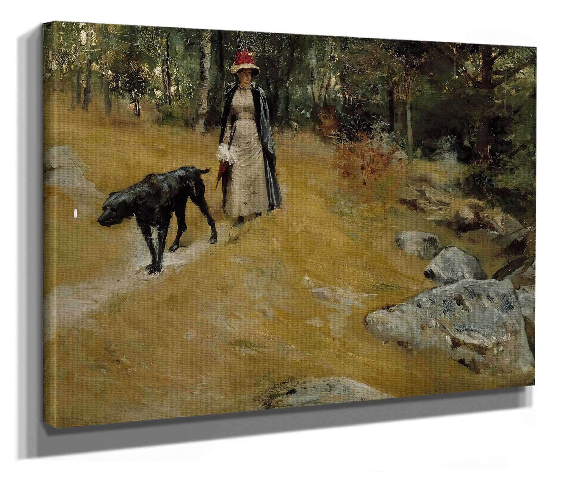 On The Shore Bank Annie Edelfelt With A Dog by Albert Edelfelt