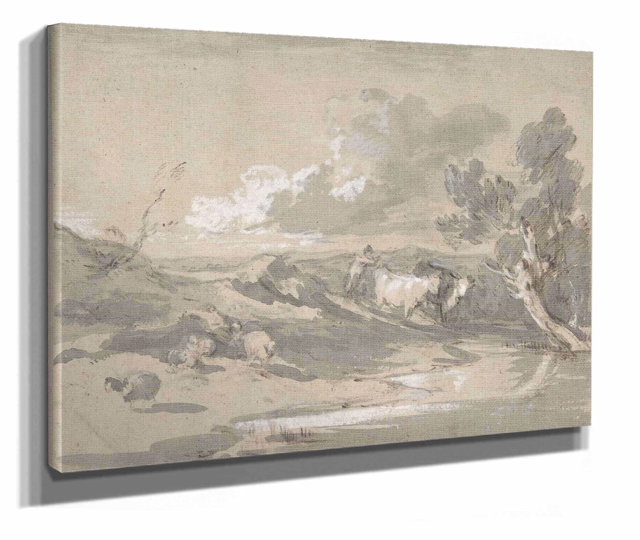 Open Landscape With Herdsman Cows And Sheep by Thomas Gainsborough