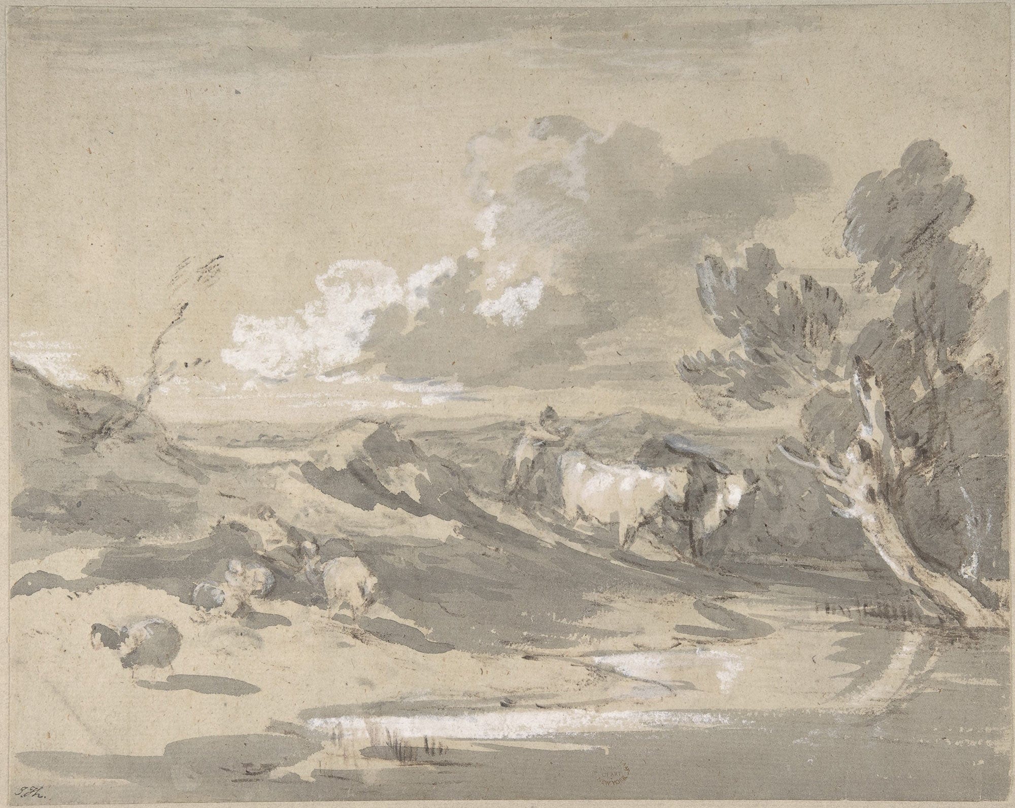 Open Landscape With Herdsman Cows And Sheep by Thomas Gainsborough