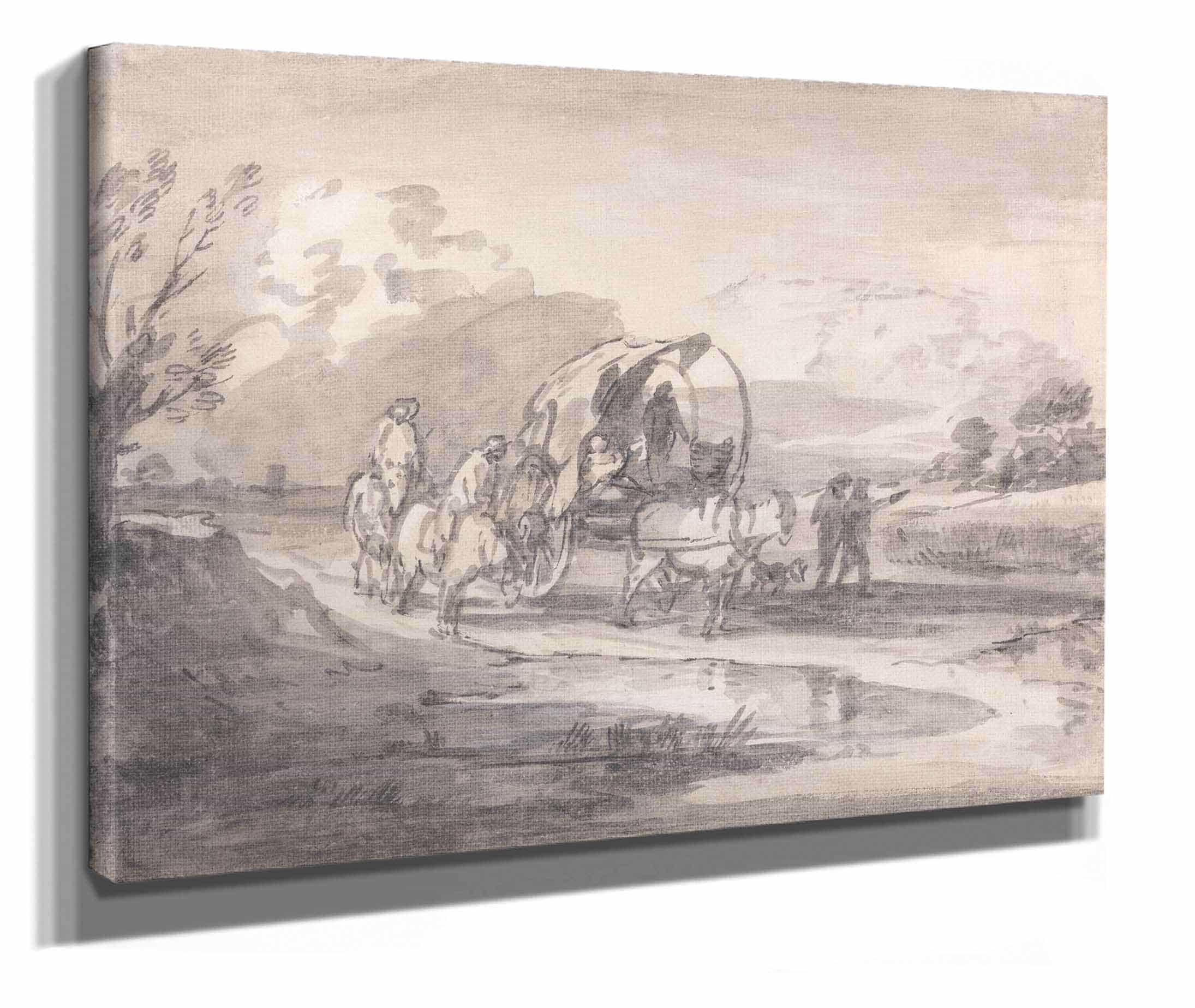 Open Landscape With Horsemen And Covered Cart Between And by Thomas Gainsborough