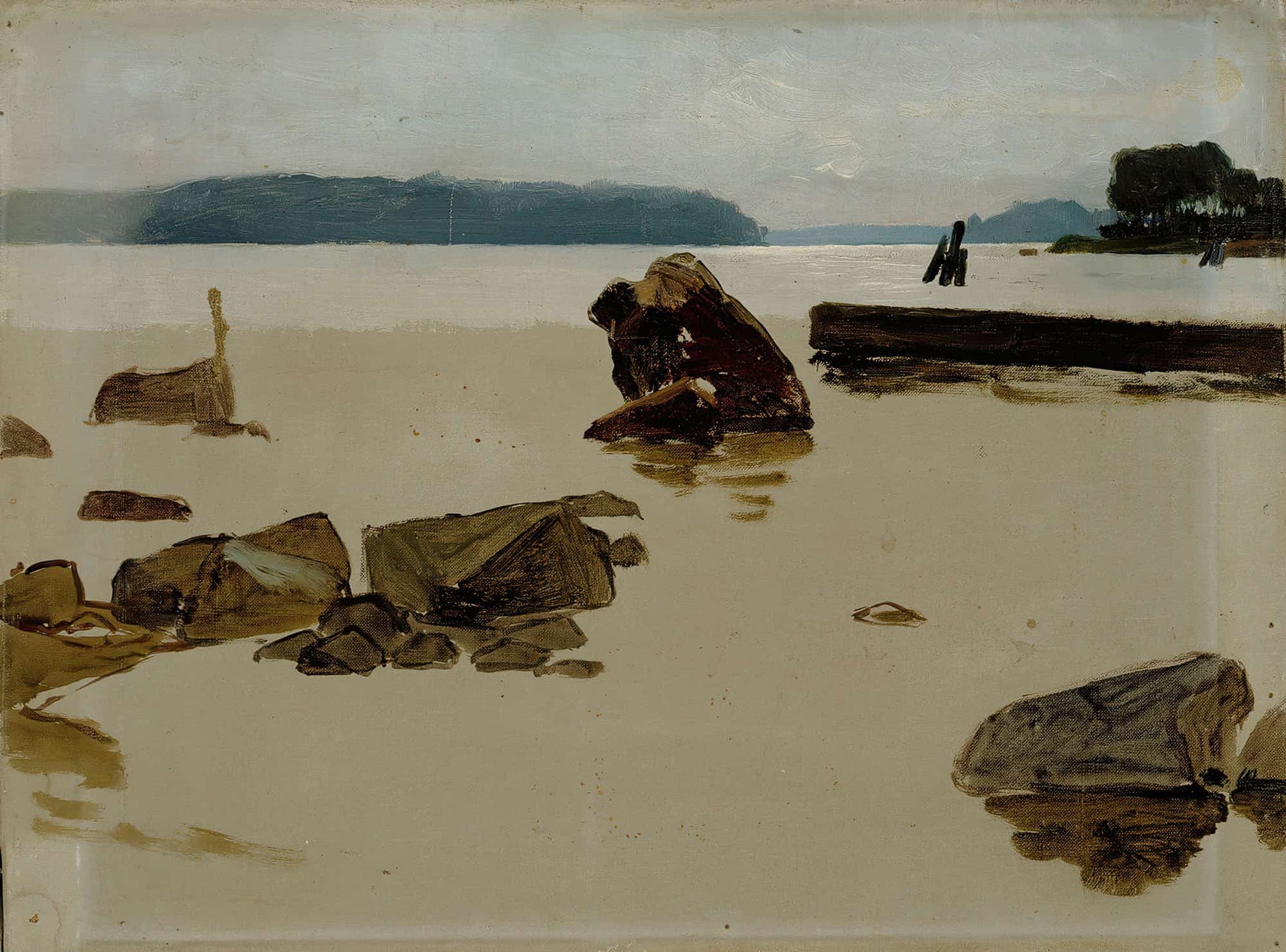 Open Sea Off Haikko Study For Boys Playing On The Shore by Albert Edelfelt