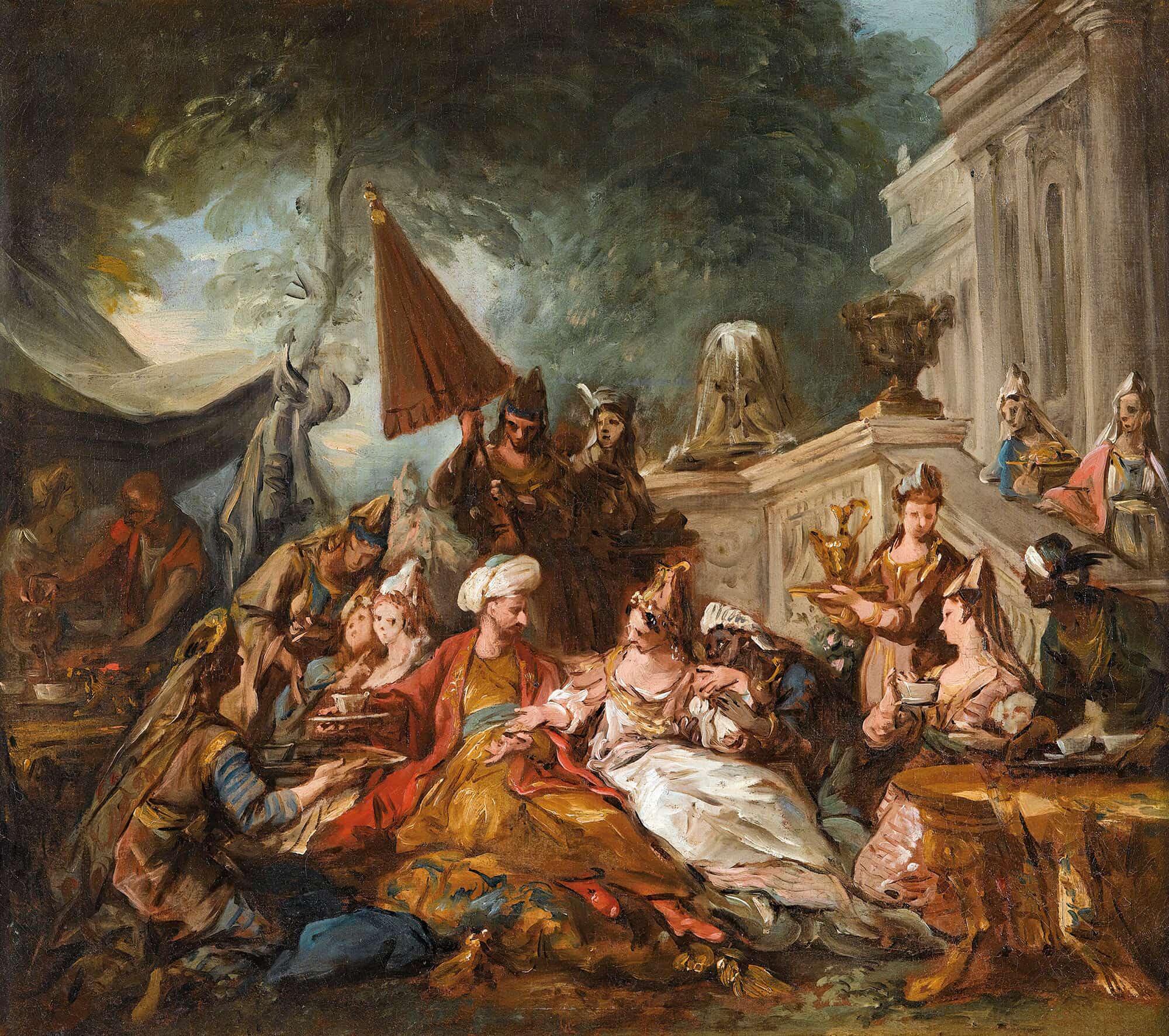 Oriental Scene Or Esthers Banquet by Jean Francois De Troy