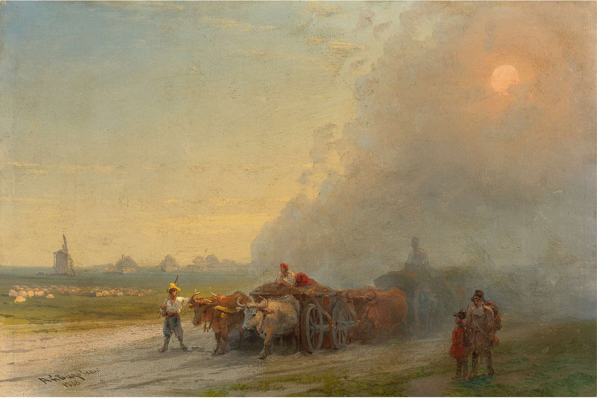 Ox Carts In The Ukrainian Steppe by Ivan Konstantinovich Aivazovsky