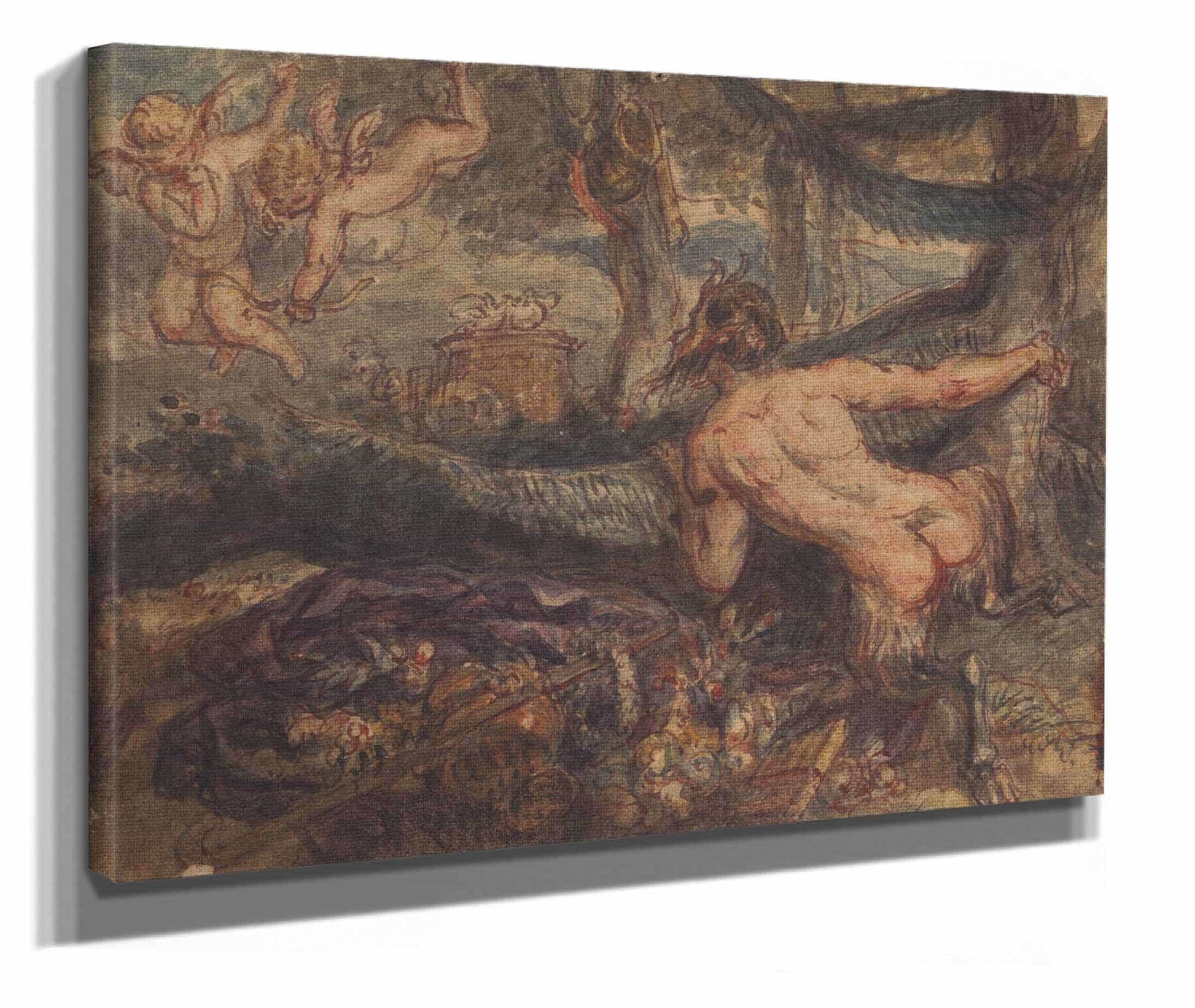 Pan Spying From Behind A Tree At Putti Shooting Arrows by Robert Smirke