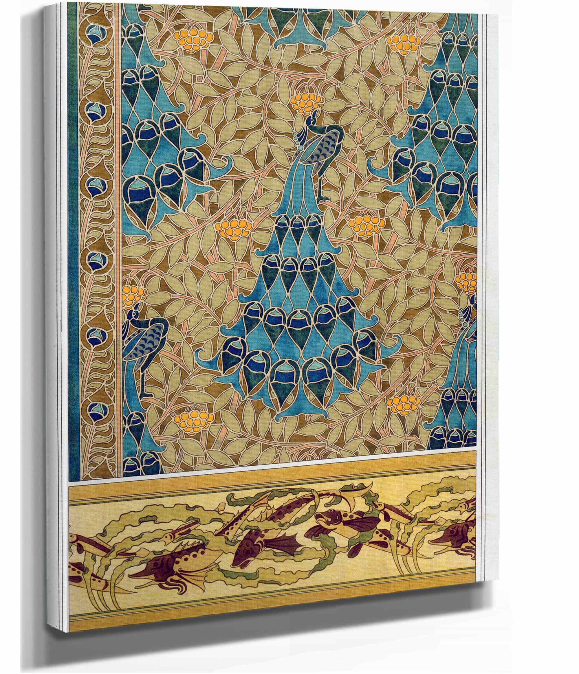Paons Dans Les Sorbiers Pochoir Poissons Et Algues Bordure by Maurice Pillard Verneuil