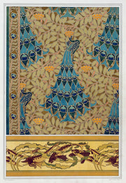 Paons Dans Les Sorbiers Pochoir Poissons Et Algues Bordure by Maurice Pillard Verneuil