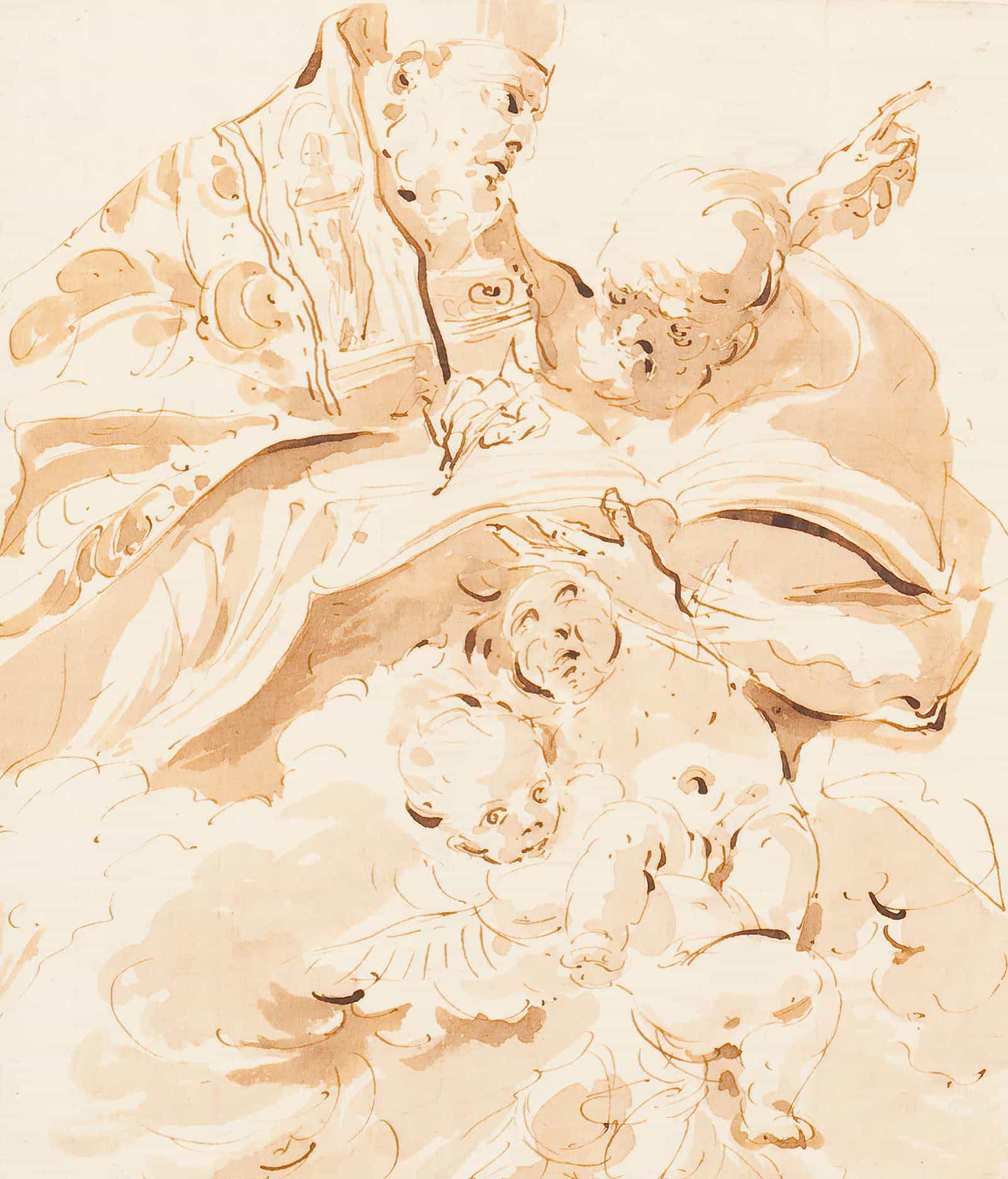 Papal Declaration St Augustine With Scribe And Angels by Giovanni Domenico Tiepolo