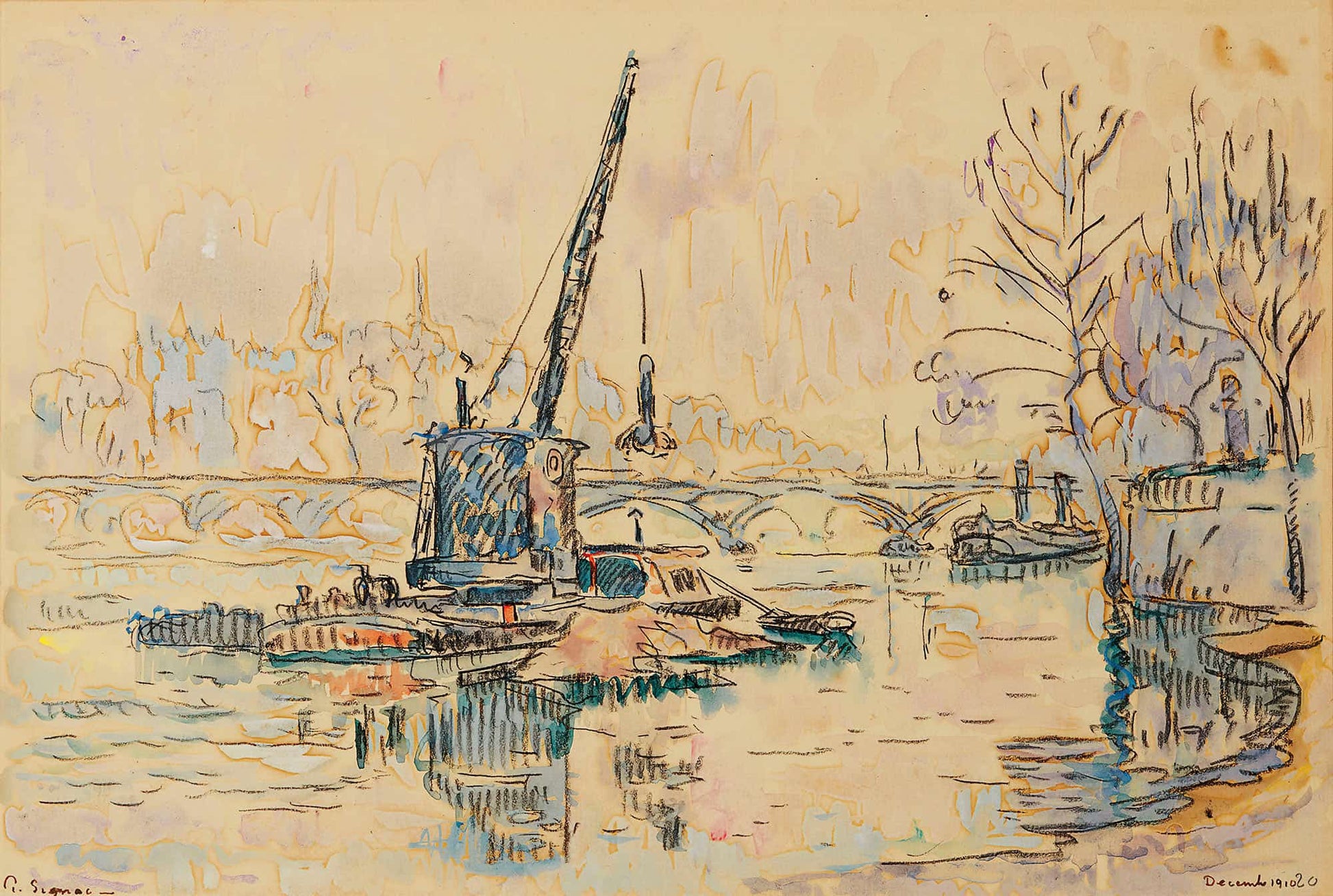 Paris La Seine Au Quai Malaquais The Crane by Paul Signac