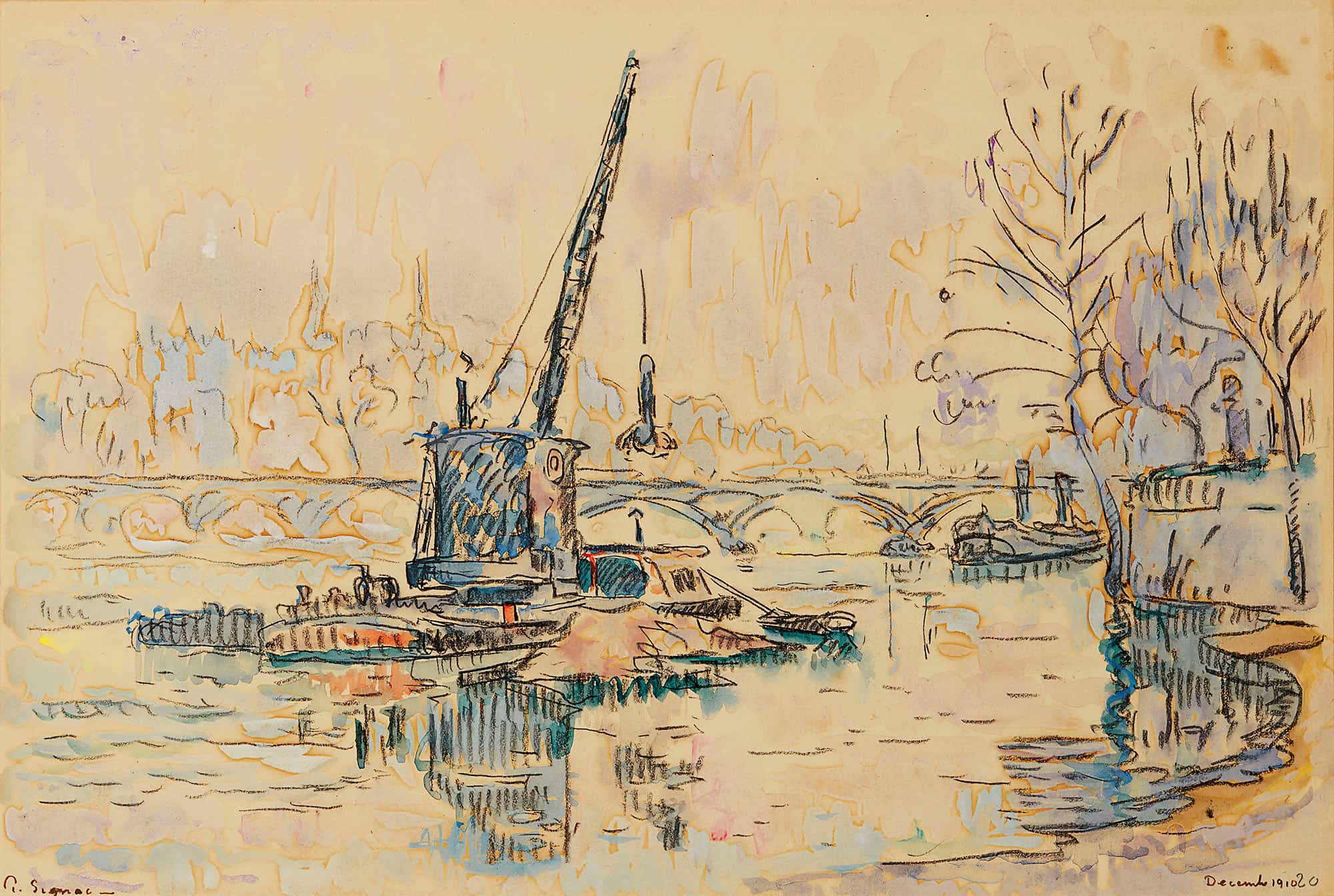 Paris La Seine Au Quai Malaquais The Crane by Paul Signac