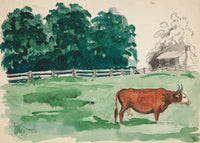 Pasture Scene With Cow In Foreground by Edwin Austin Abbey