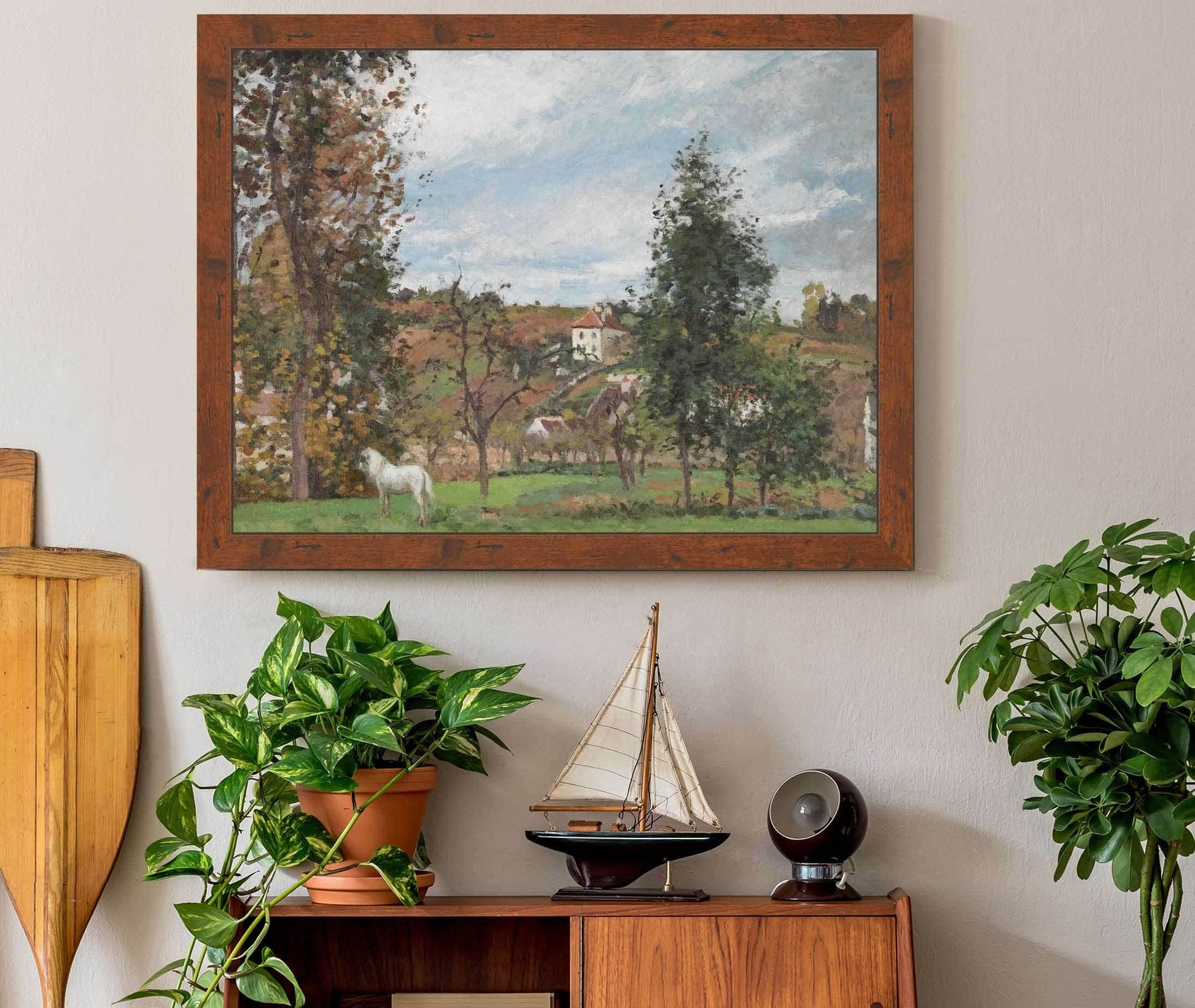 Paysage Avec Cheval Blanc Dans Un Pre Lhermitage Pontoise by Camille Pissarro