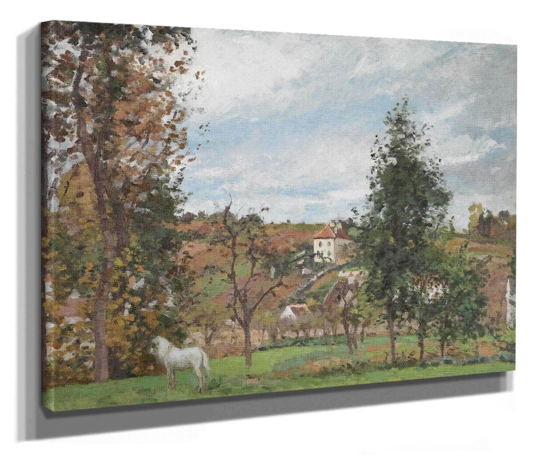 Paysage Avec Cheval Blanc Dans Un Pre Lhermitage Pontoise by Camille Pissarro