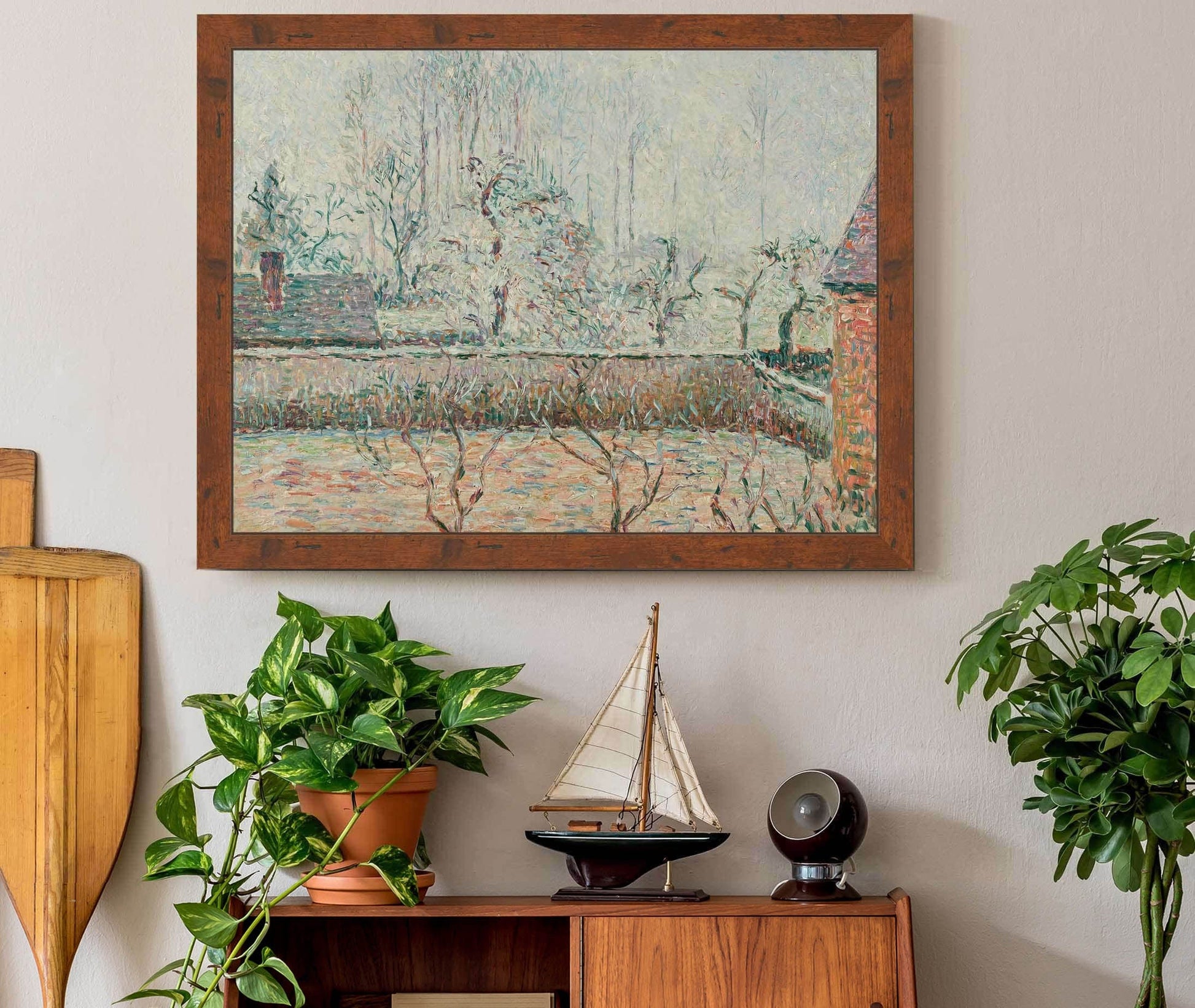 Paysage Avec Maisons Et Mur De Cloture Givre Et Brume Eragny by Camille Pissarro