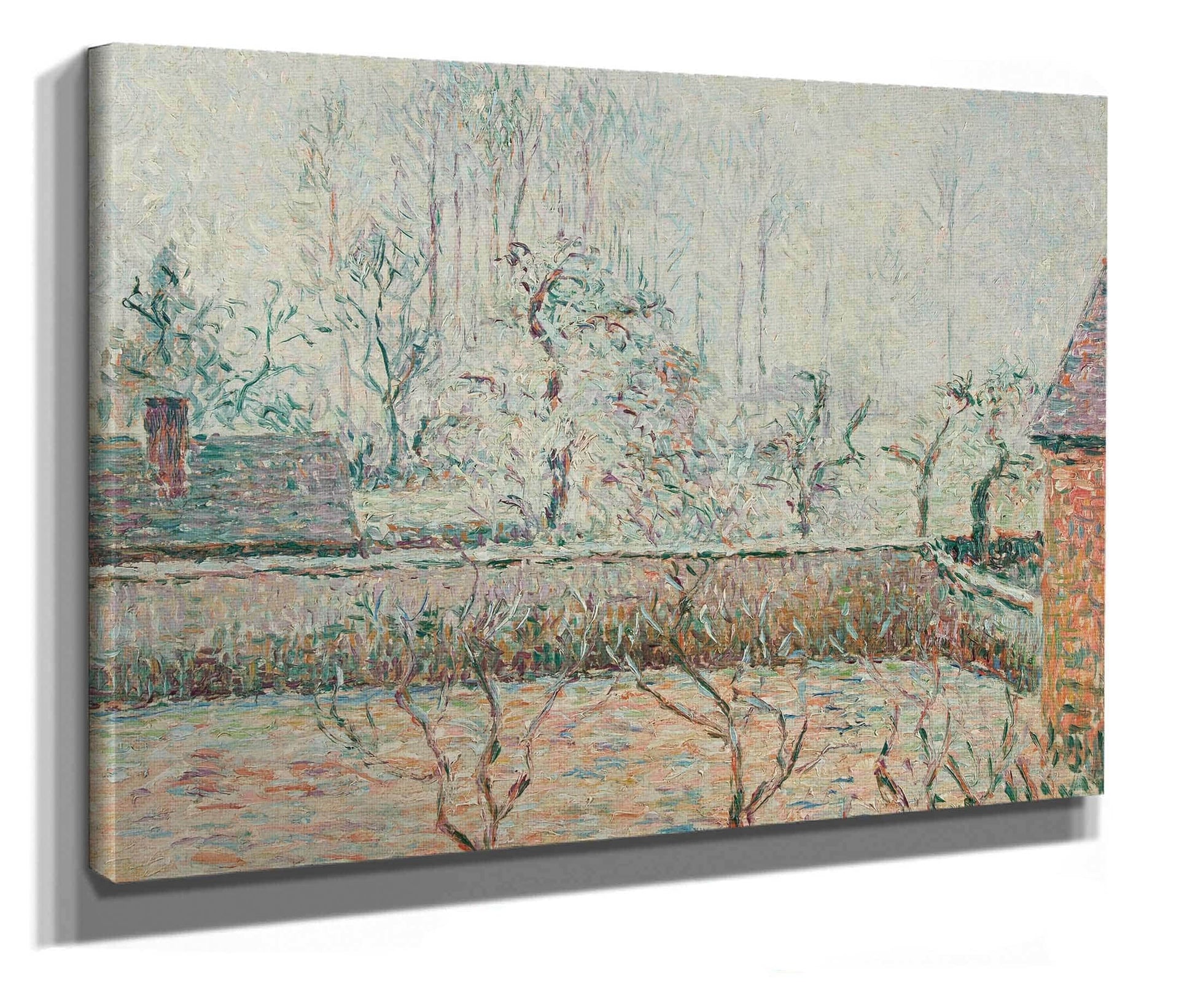 Paysage Avec Maisons Et Mur De Cloture Givre Et Brume Eragny by Camille Pissarro