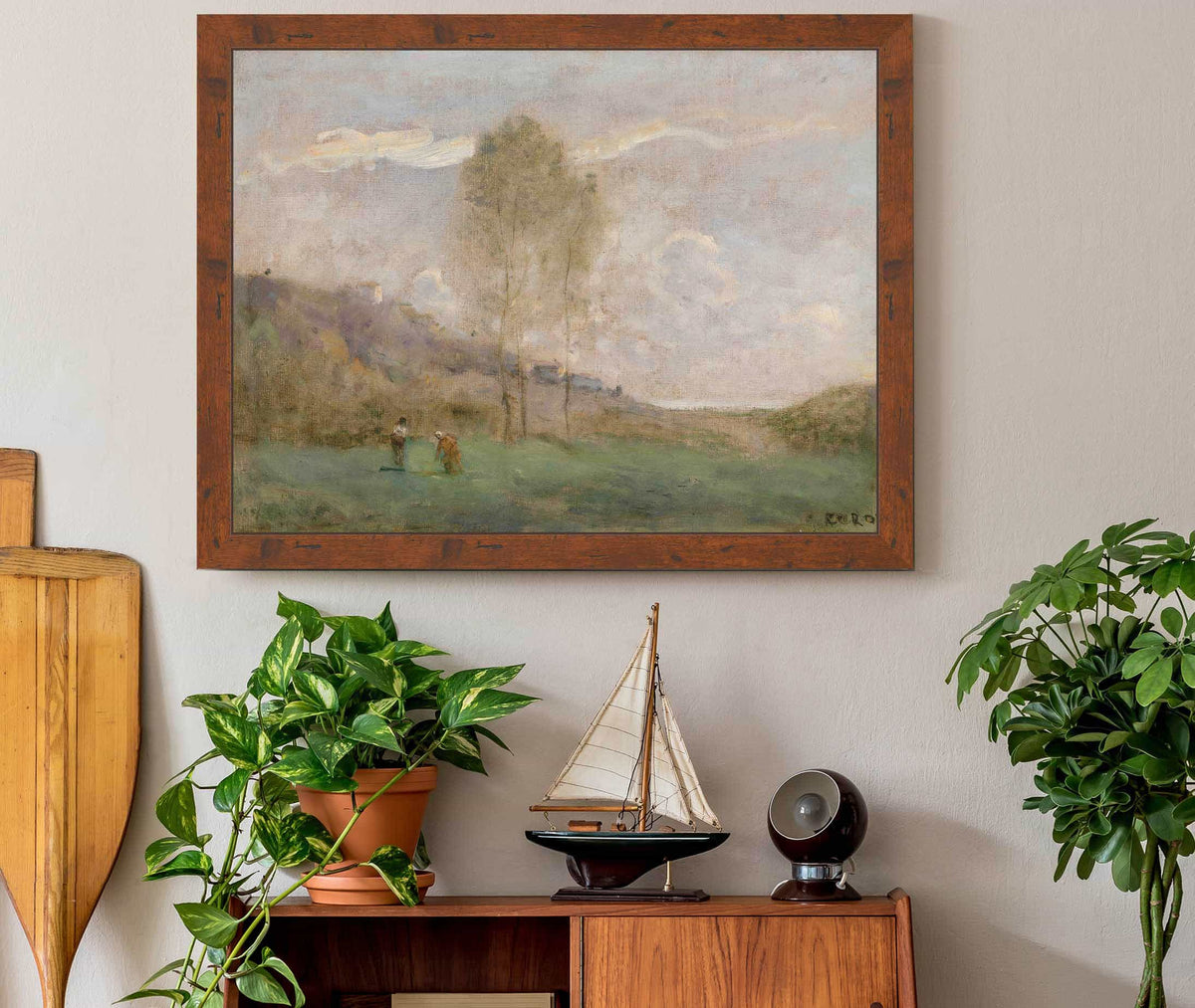 Paysage Dautomne Pres Dune Cote Avec Deux Personnages by Jean Baptiste Camille Corot