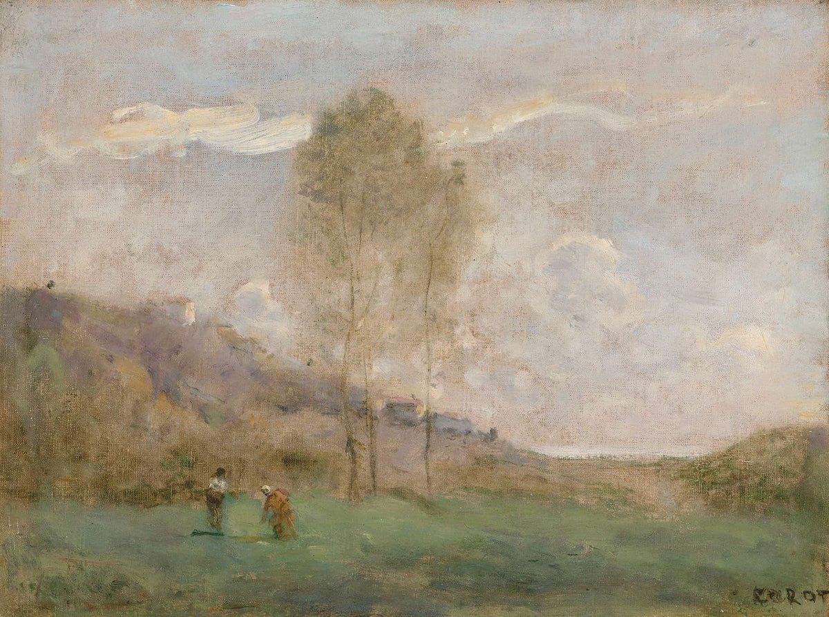 Paysage Dautomne Pres Dune Cote Avec Deux Personnages by Jean Baptiste Camille Corot