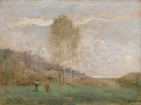 Paysage Dautomne Pres Dune Cote Avec Deux Personnages by Jean Baptiste Camille Corot