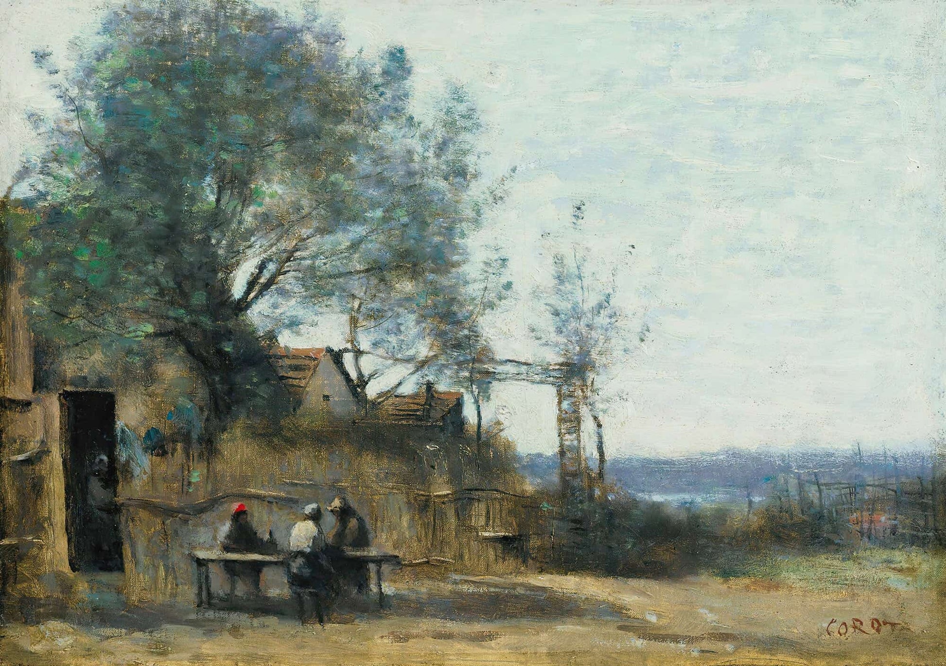 Paysans Attables A La Porte Dun Cabaret by Jean Baptiste Camille Corot