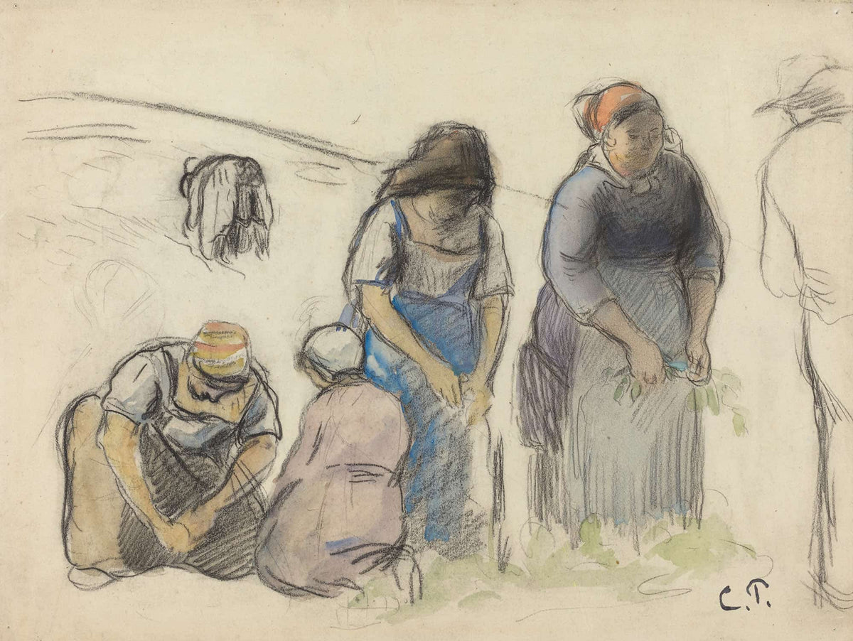 Pea Harvesters Recto by Camille Pissarro
