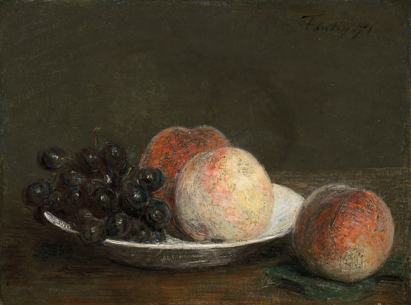 Peaches And Grapes In A Porcelain Bowl by Henri Fantin Latour