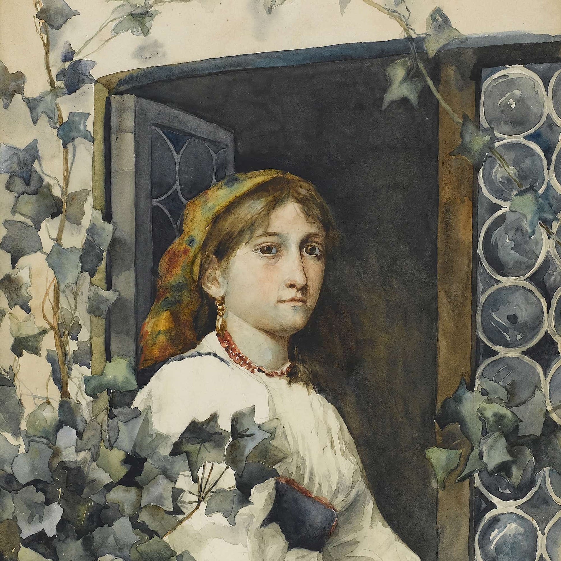 Peasant Girl In Window by Eastman Johnson
