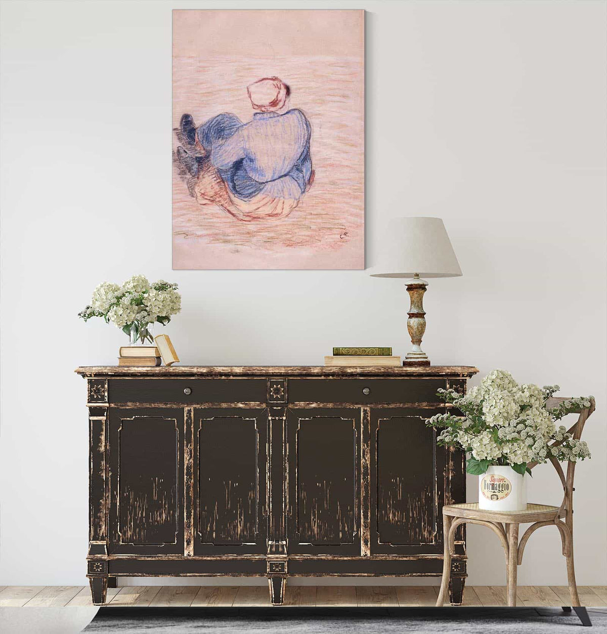 Peasant Girl Seated On The Ground Early S by Camille Pissarro