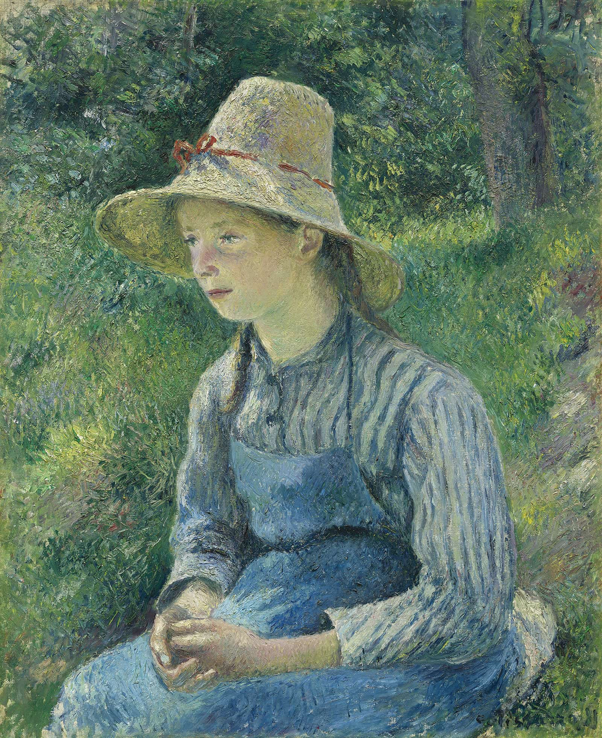 Peasant Girl With A Straw Hat by Camille Pissarro