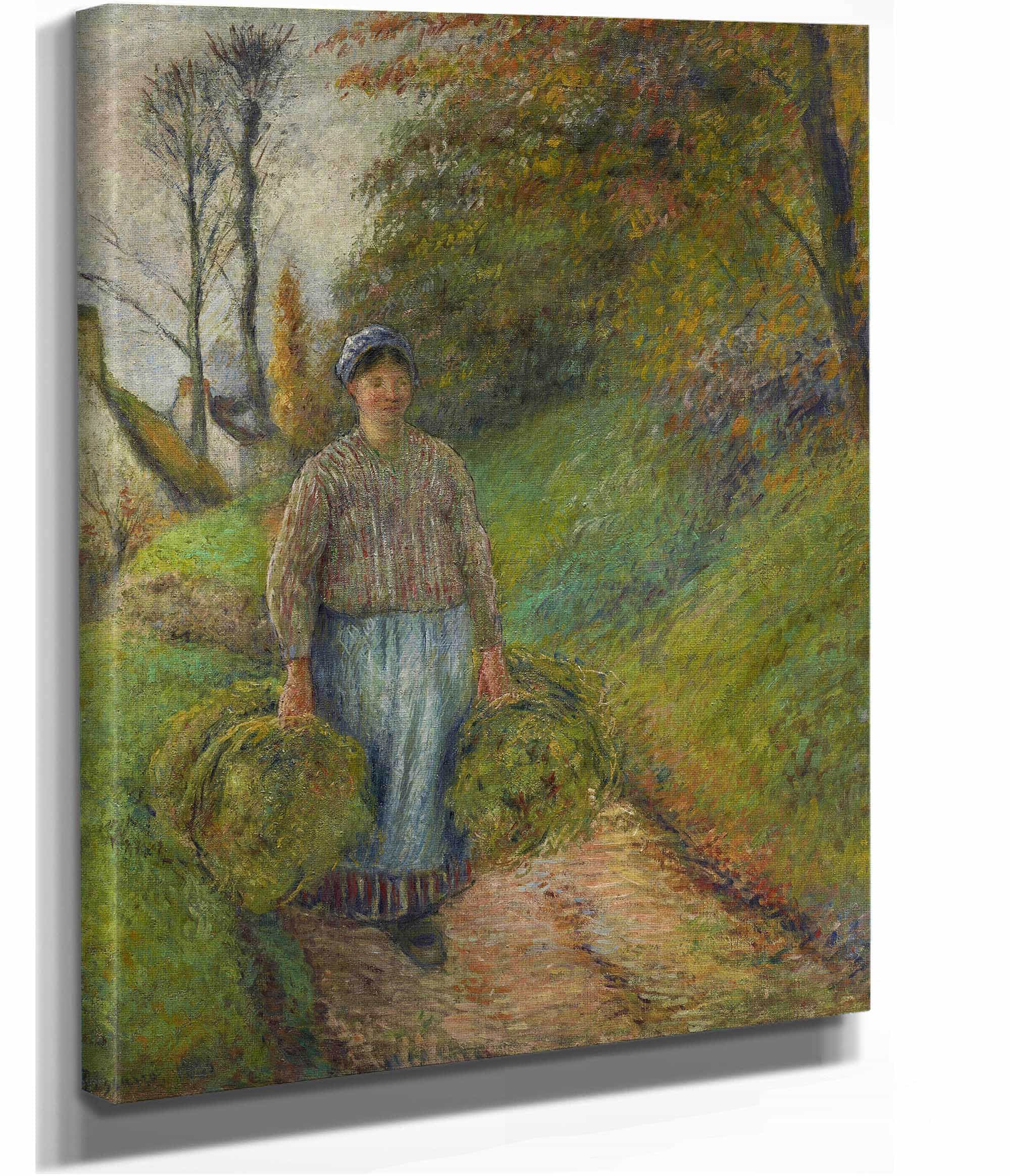 Peasant Woman Carrying Two Bundles Of Hay by Camille Pissarro