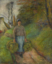 Peasant Woman Carrying Two Bundles Of Hay by Camille Pissarro