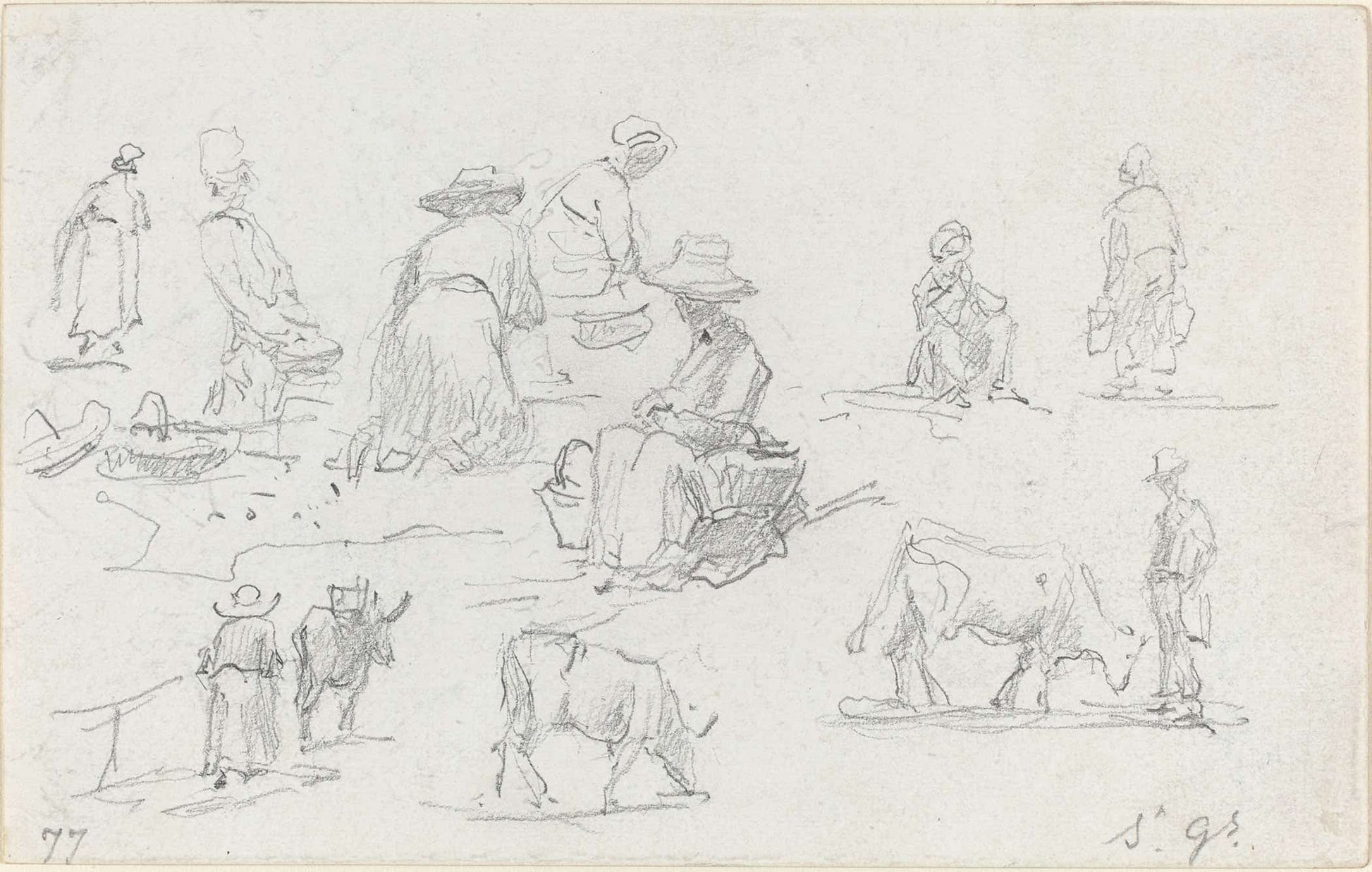 Peasants And Cows Recto by Eugene Boudin