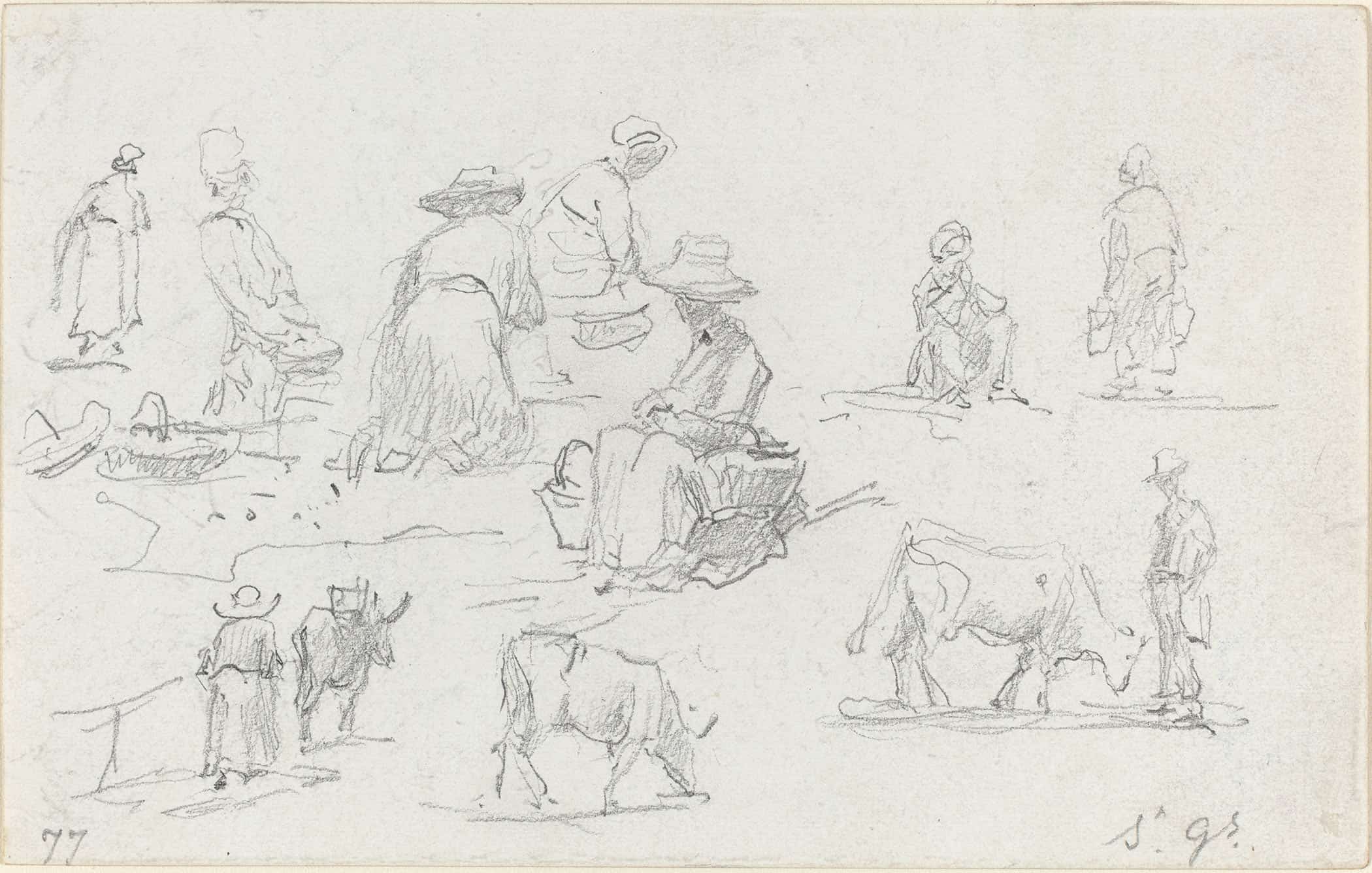 Peasants And Cows Recto by Eugene Boudin