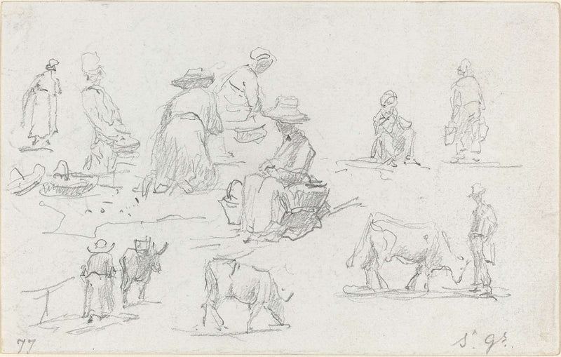 Peasants And Cows Recto by Eugene Boudin
