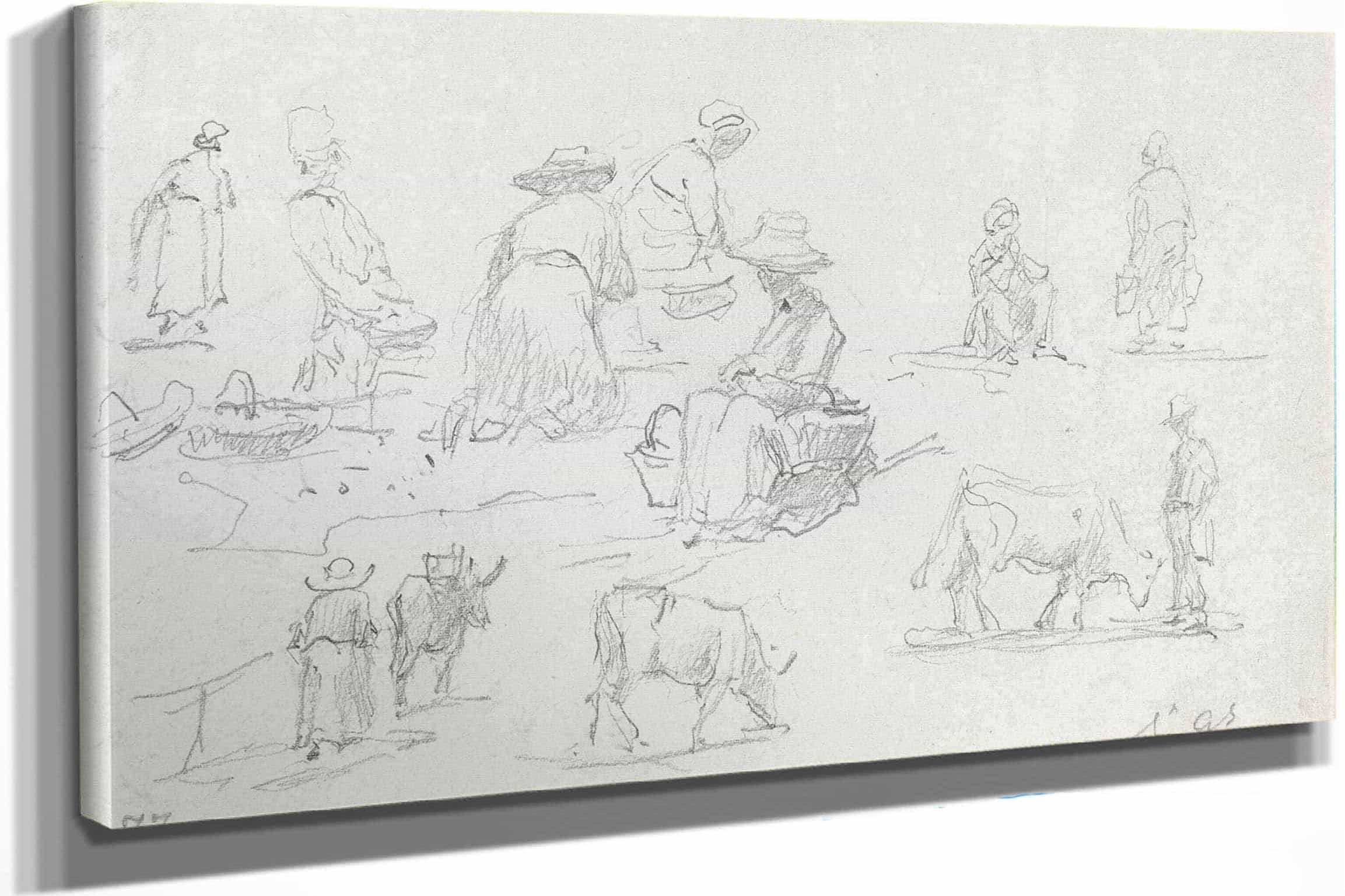 Peasants And Cows Recto by Eugene Boudin