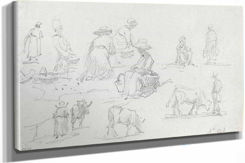 Peasants And Cows Recto by Eugene Boudin